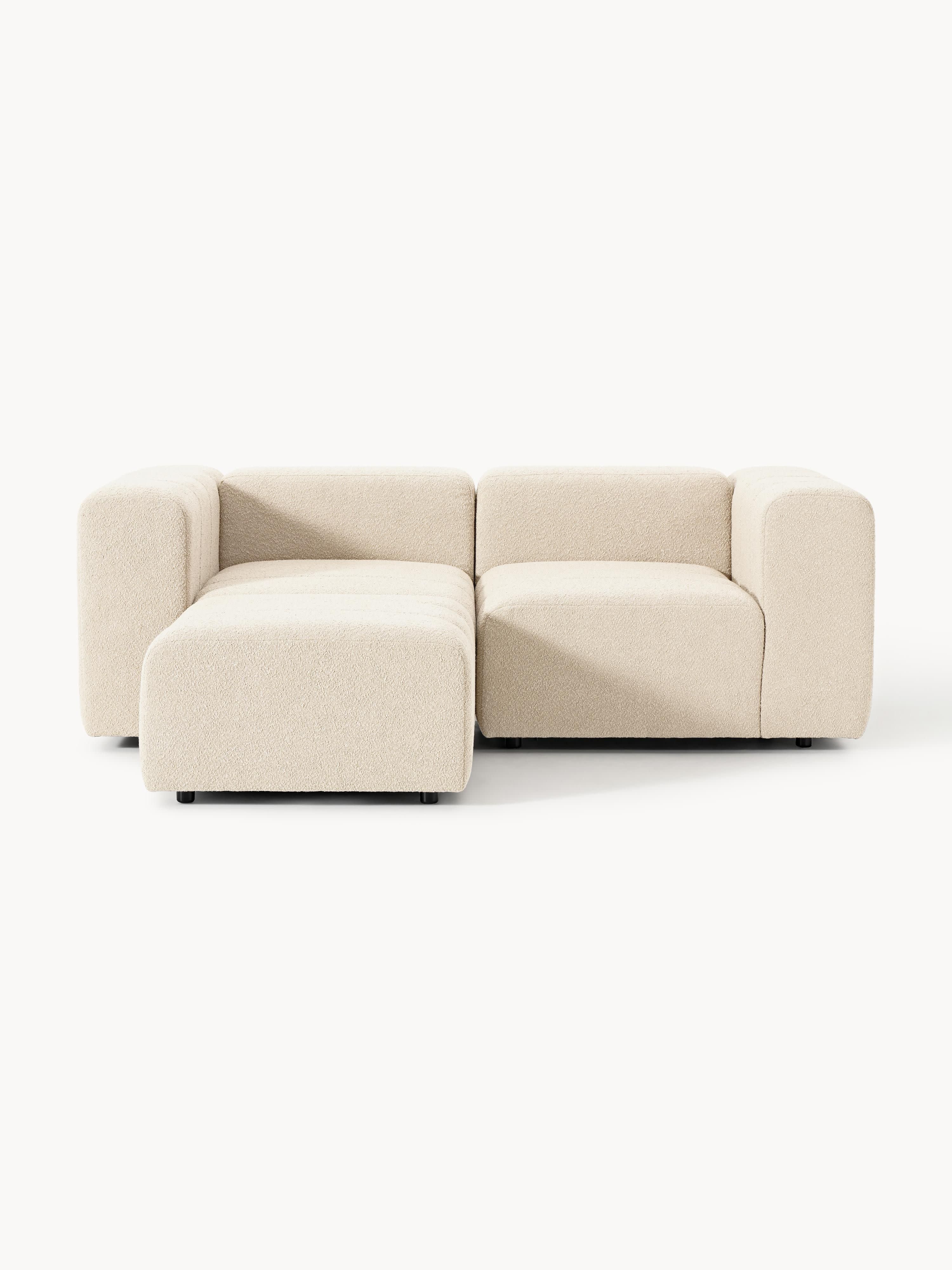 Modulares Bouclé-Sofa Lena (3-Sitzer) mit Hocker (links/rechts)
