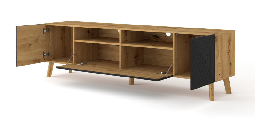 Szafka RTV LUXI 195 cm dąb artisan / czarny mat