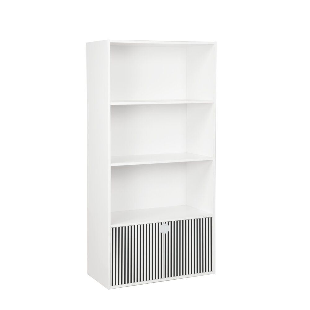 Bibliothèque colonne Adam 4 niveaux 2 portes en bois blanc L60xP29,5xH120cm