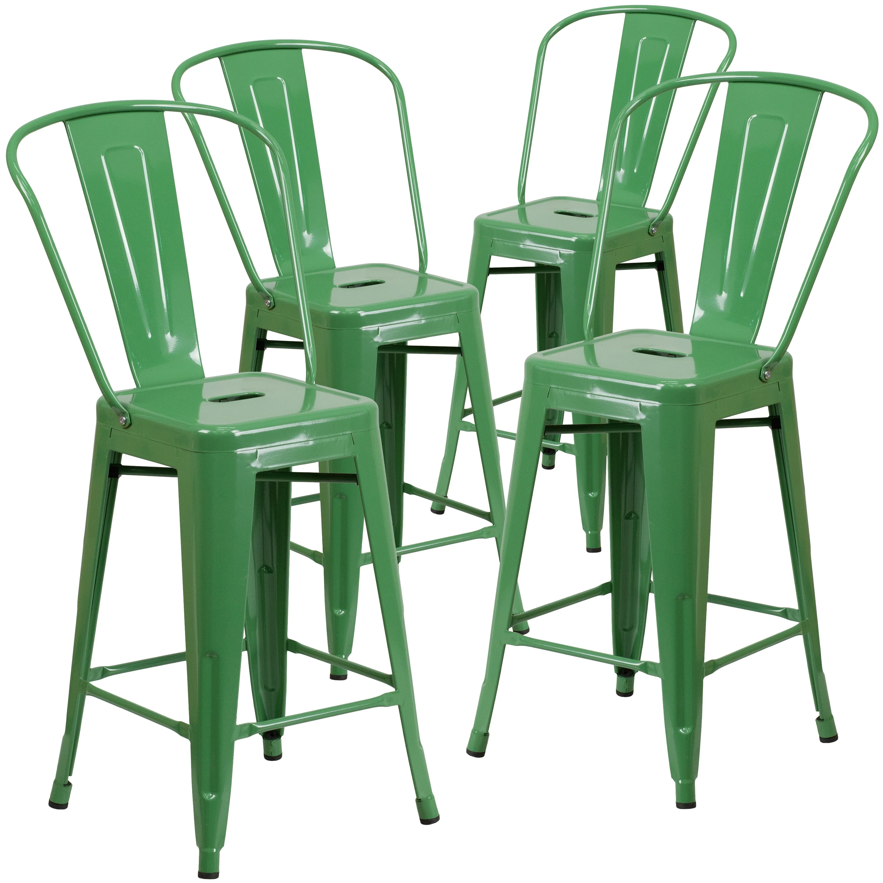 Indoor/Outdoor Modern Metal Counter Height Stools with Footrests (Set of 4)