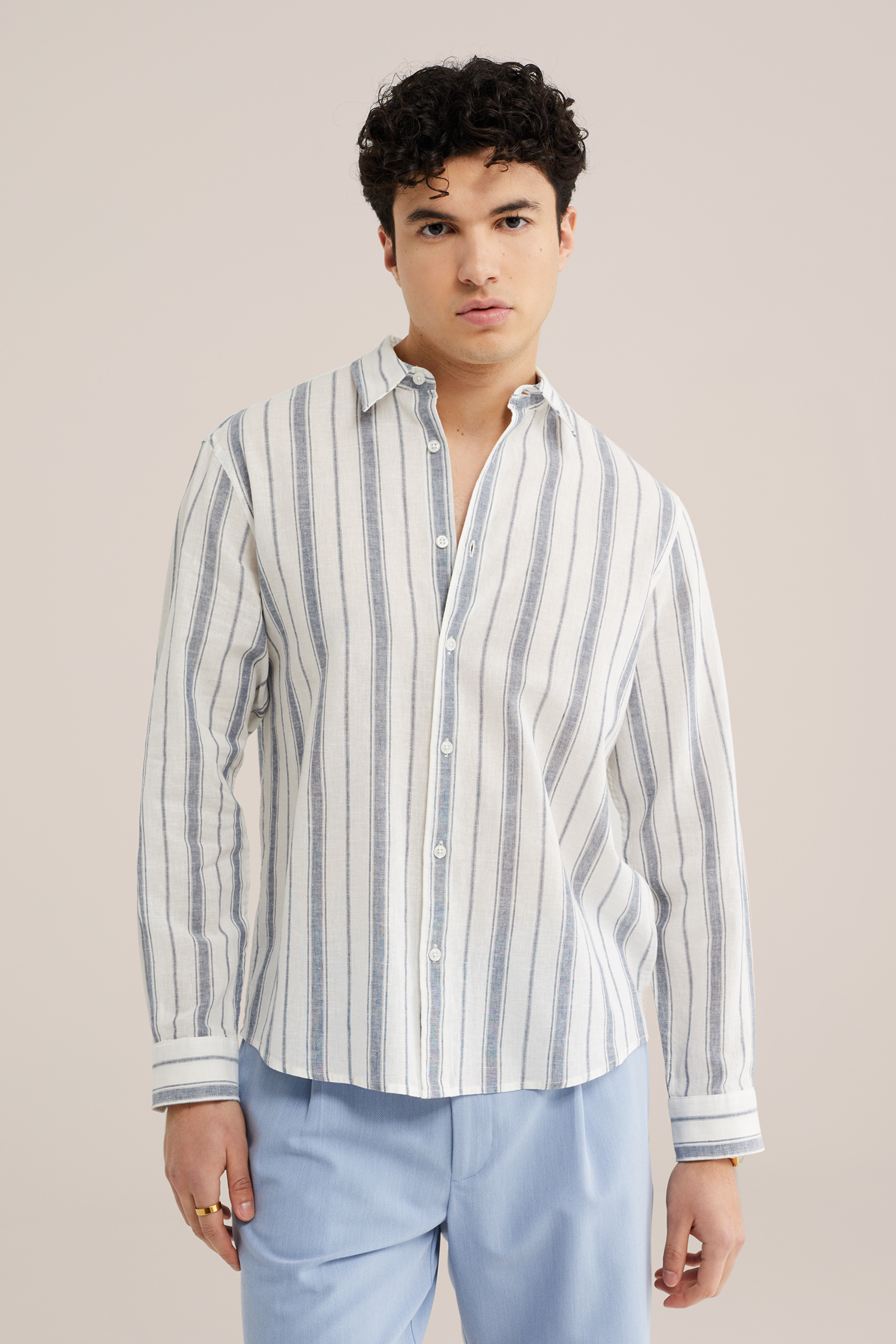 Heren regular fit overhemd van linnenmix