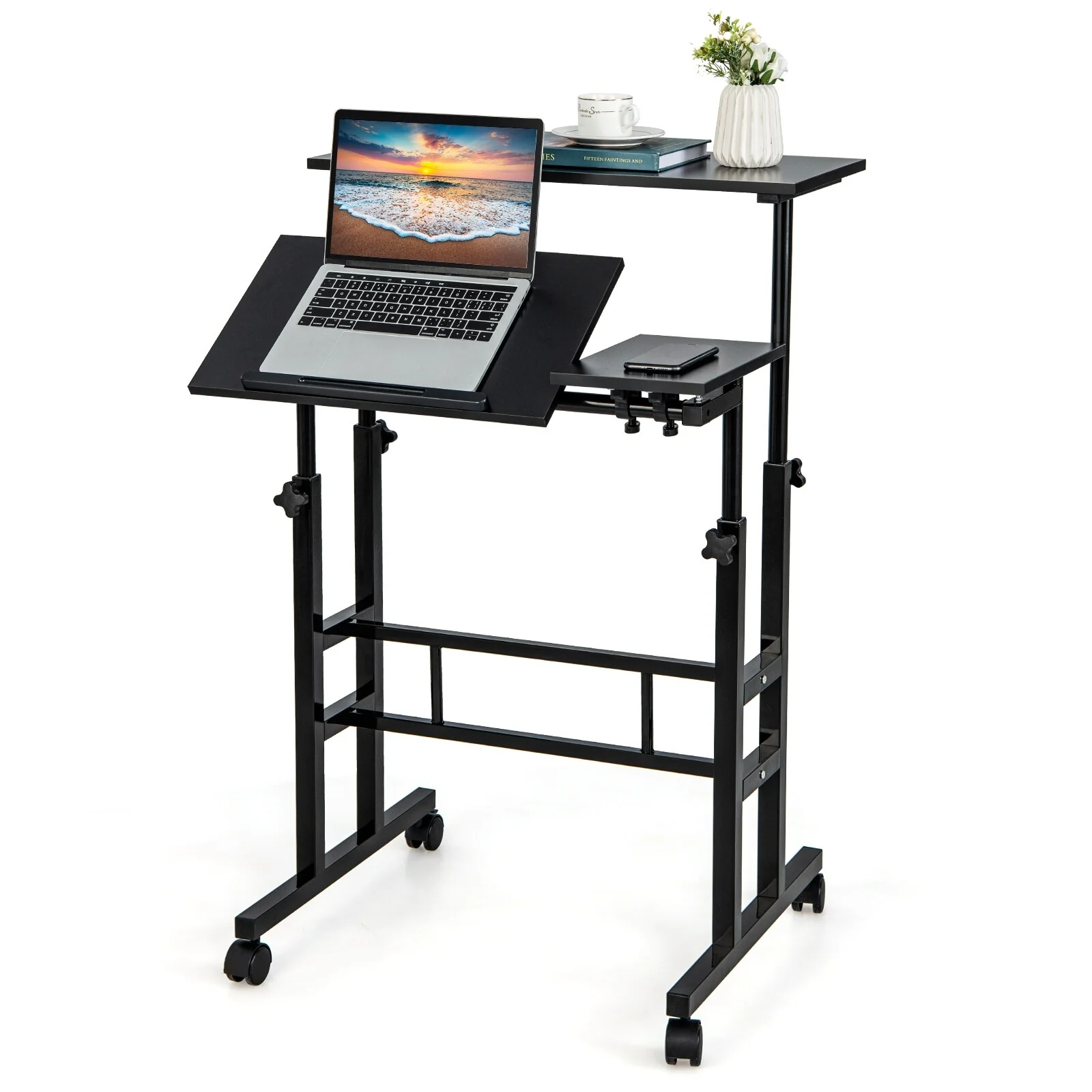 Costway Mobile Stand up Desk Adjustable Computer Desk Tilting - See Details