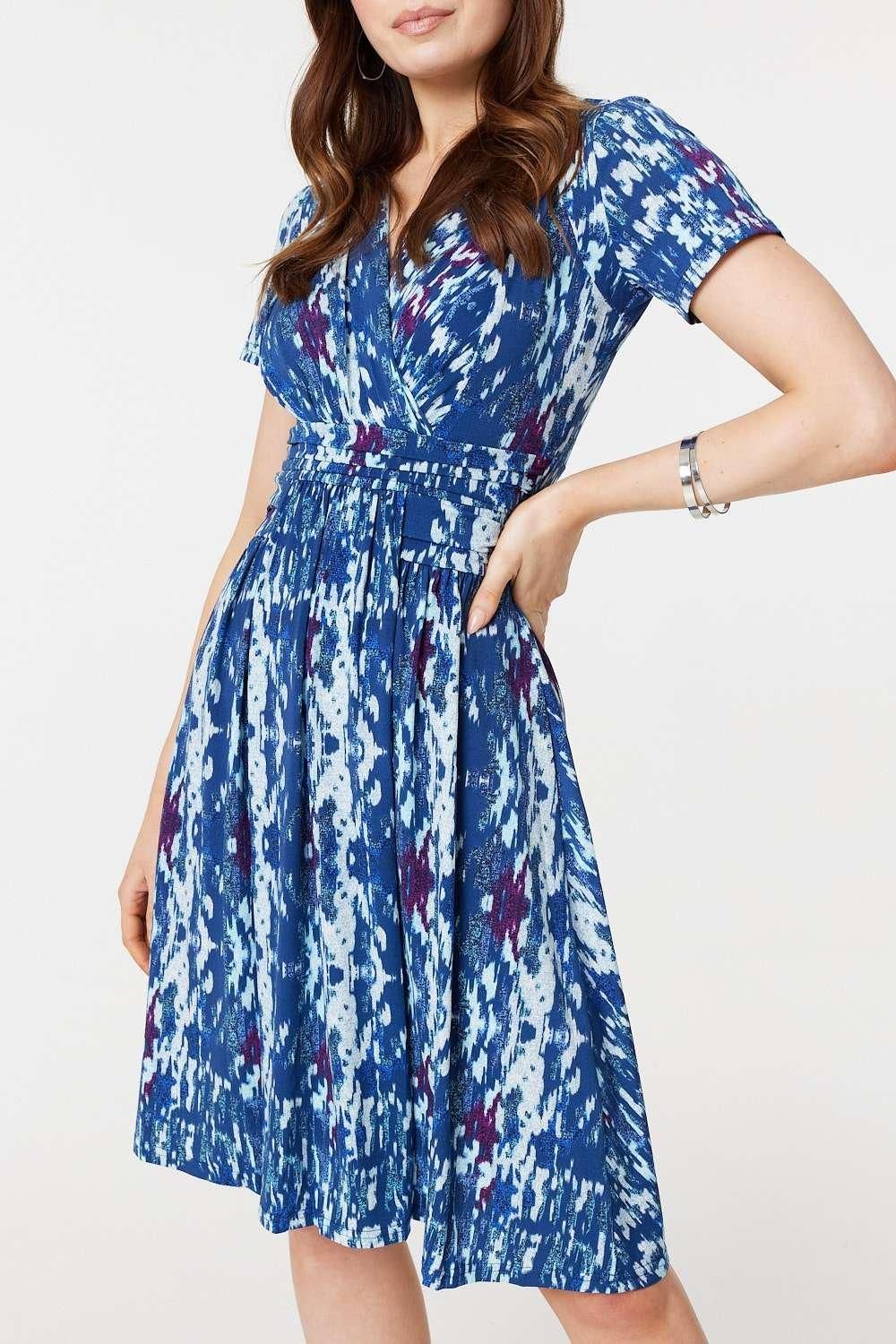 Izabel London Tie Dye Faux Wrap Short Dress