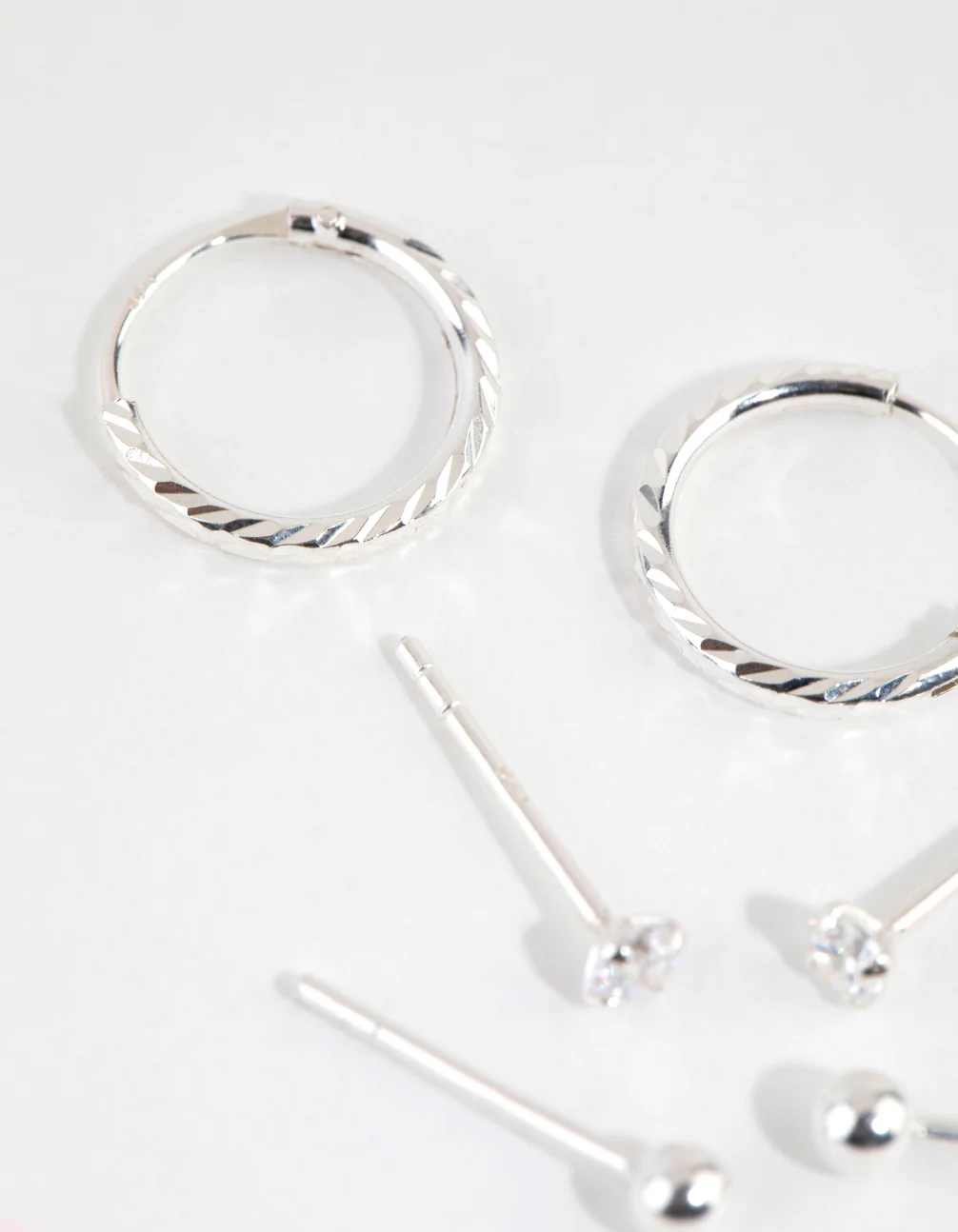 Sterling Silver Ball Diamante Stud & Hoop Earring Pack