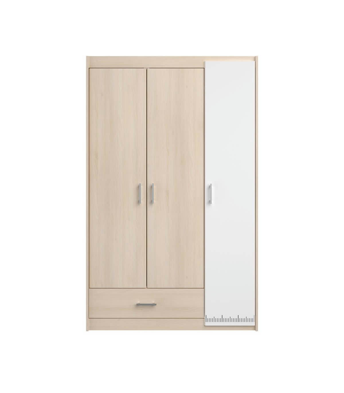 - Armoire 3 Portes 1 Tiroir avec Penderie L112 cm - Décor bois et blanc