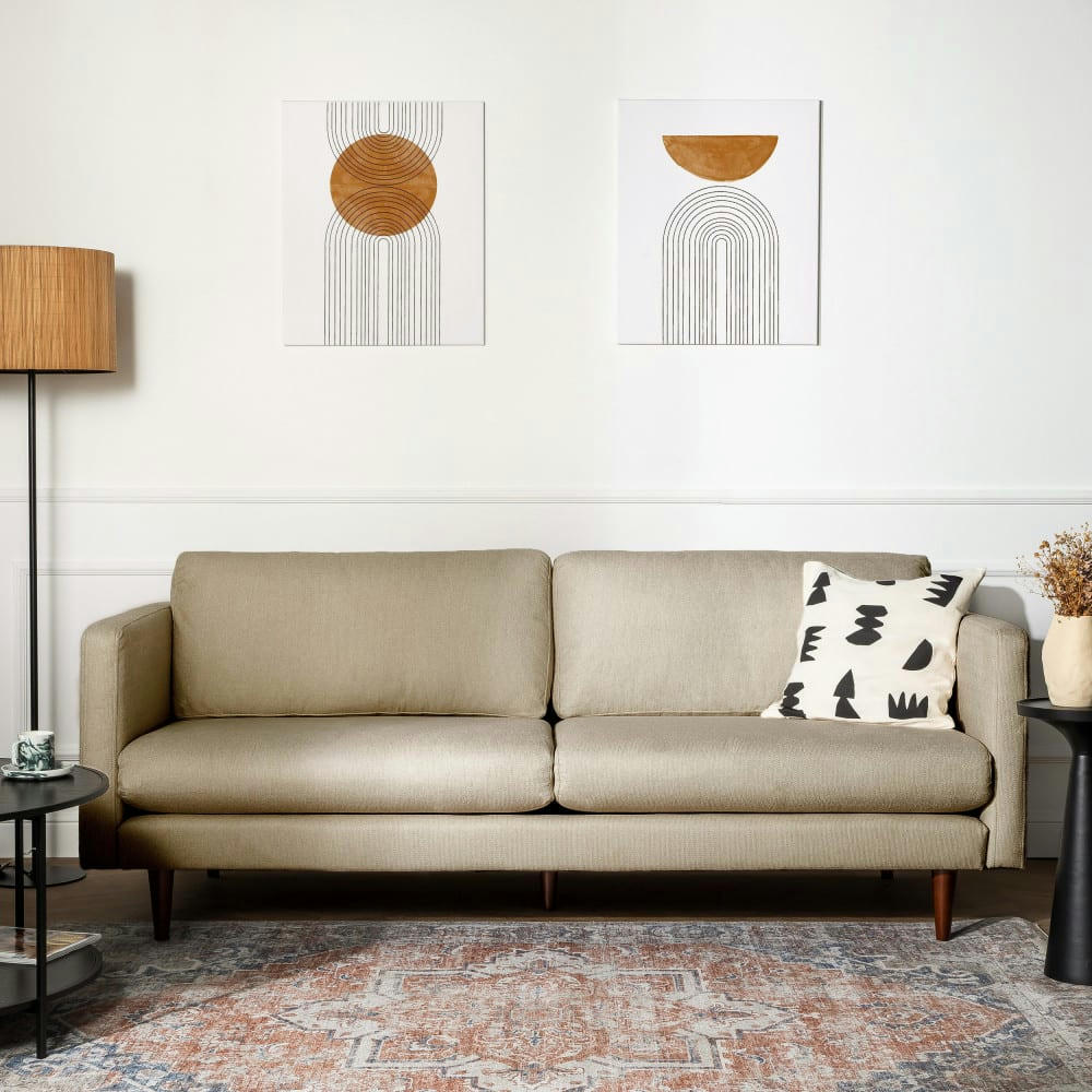 ROMIE - Canapé 3 places en tissu taupe