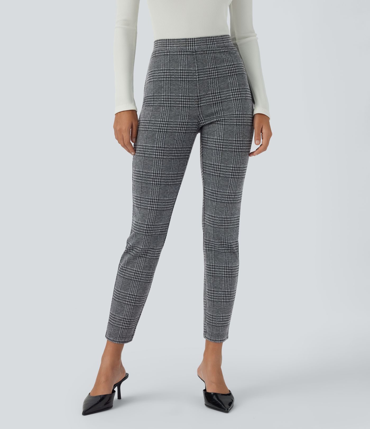 Halara Flex™ Pantalon skinny tailleur taille haute à motif pied-de-poule avec poches arrière