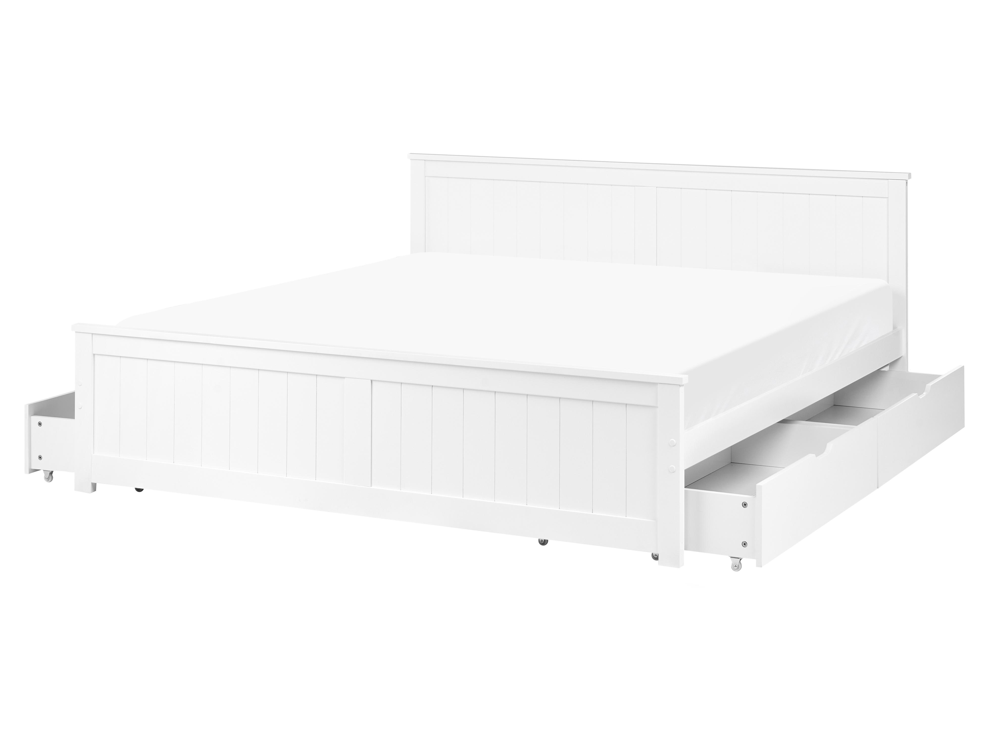 Bed with 4 Drawers Pine Wood SABRAN 160 x 200 cm (EU King Size) White