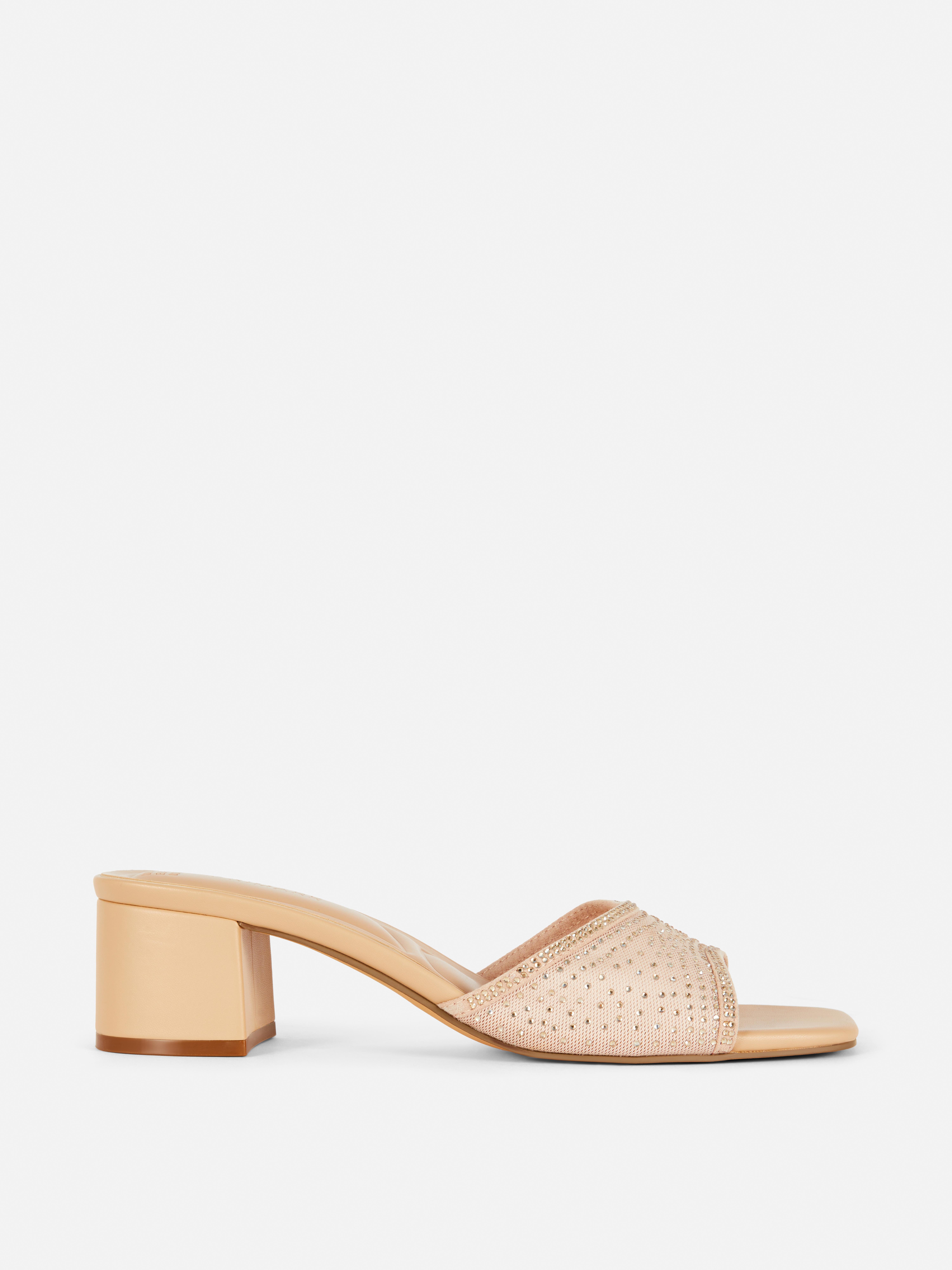 Rhinestone Block Heel Mules