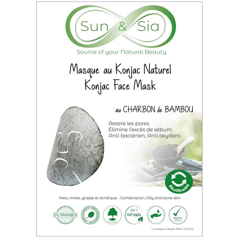 BEAUTE & BIEN-ETRE - Masque Hydratant Réutilisable Konjac Enrichi au Charbon de Bambou