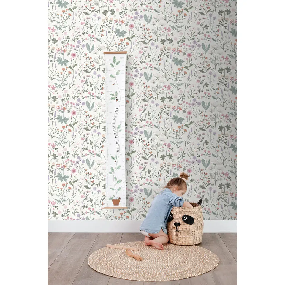 ESTAhome behang veldbloemen lila paars, roze en groen - 53 cm x 10.05 m