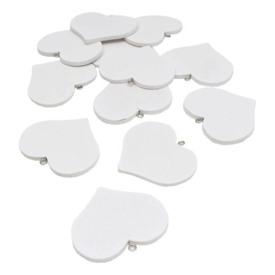 White Wooden Heart with Eyelet 12 Pack