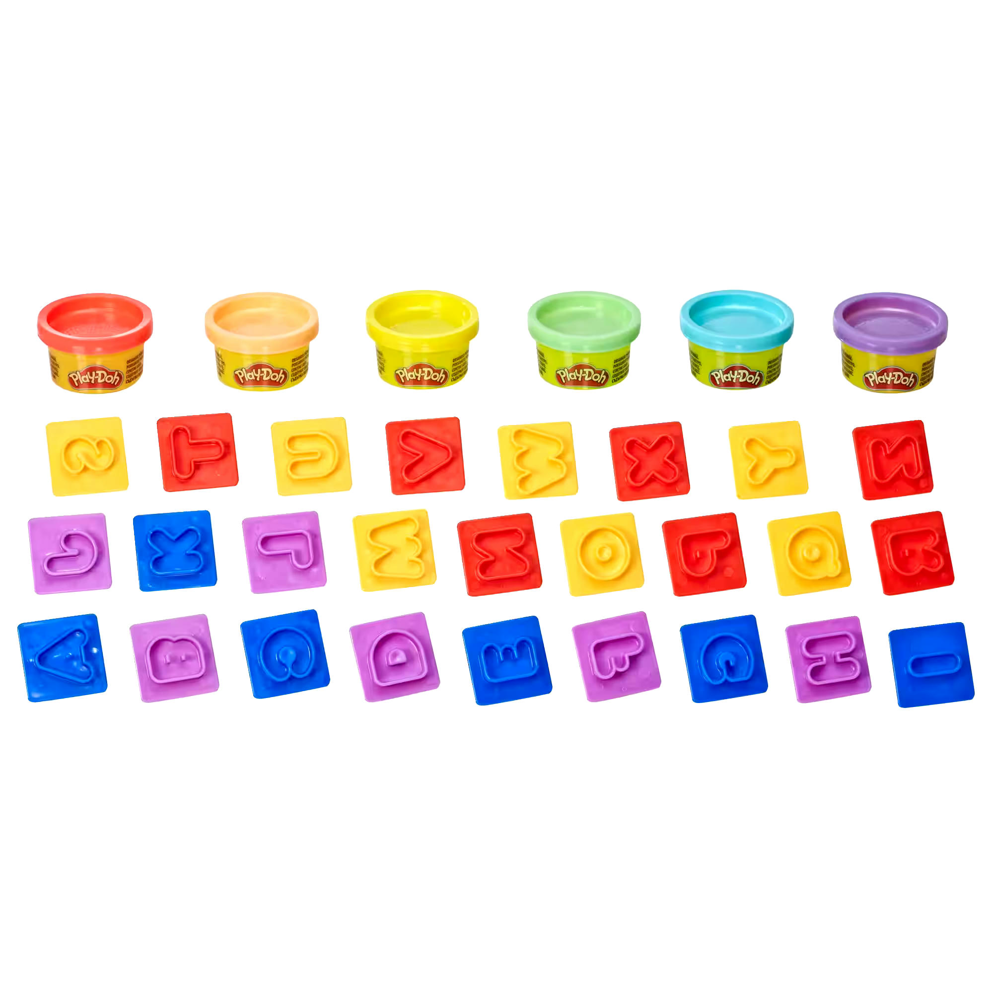 Play-Doh Fundamental Letter Stamper Tool Set, Non-Toxic, Multi-Colour, 6 oz, 6-pc, Ages 3+