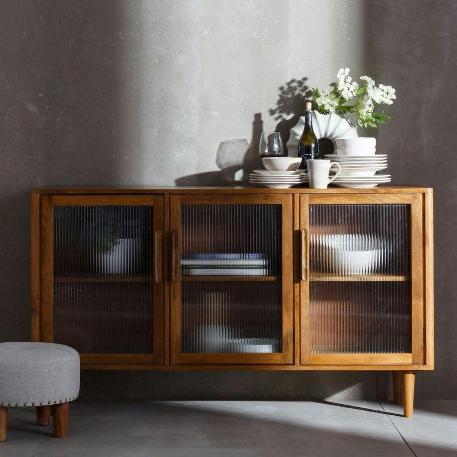 - Buffet en manguier avec 3 portes vitrées