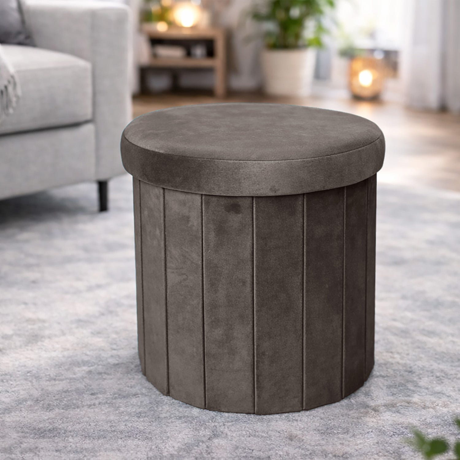 Pouf pieghevole tondo verde velluto 38 cm