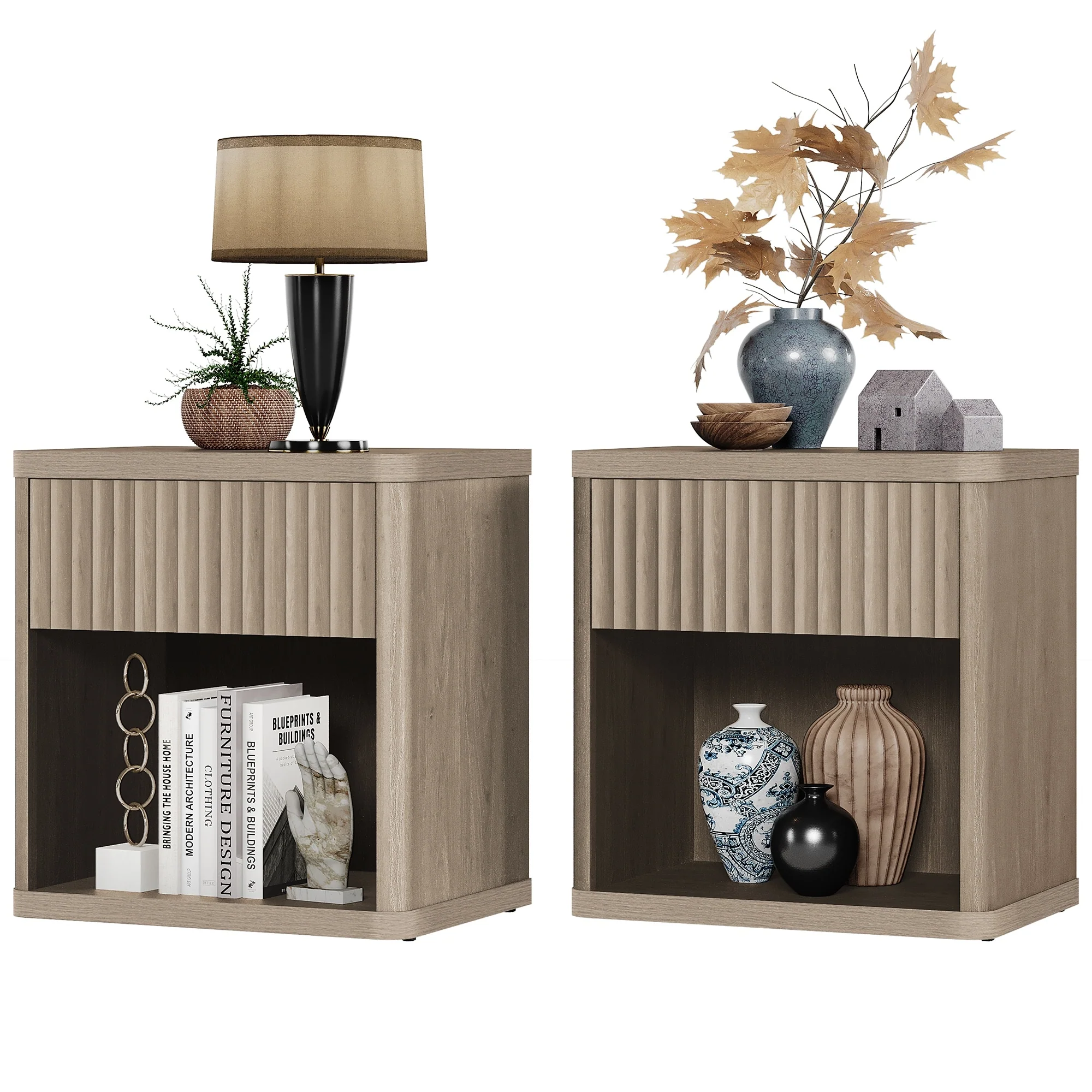 SICOTAS Set of 2 Nightstand with 1 Drawer and Open Storage