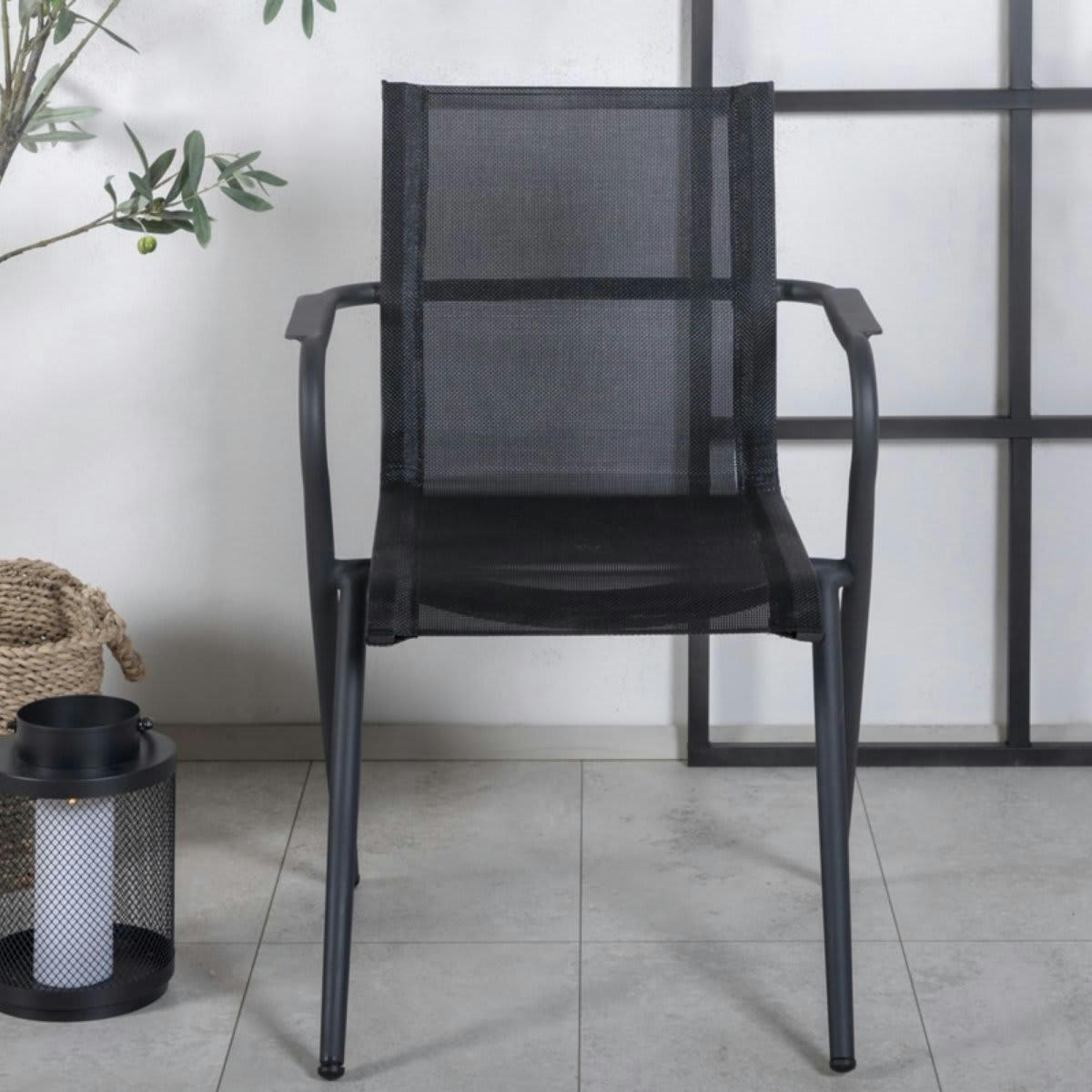 TACNA - Lot de 2 chaises de jardin design avec accoudoirs noir