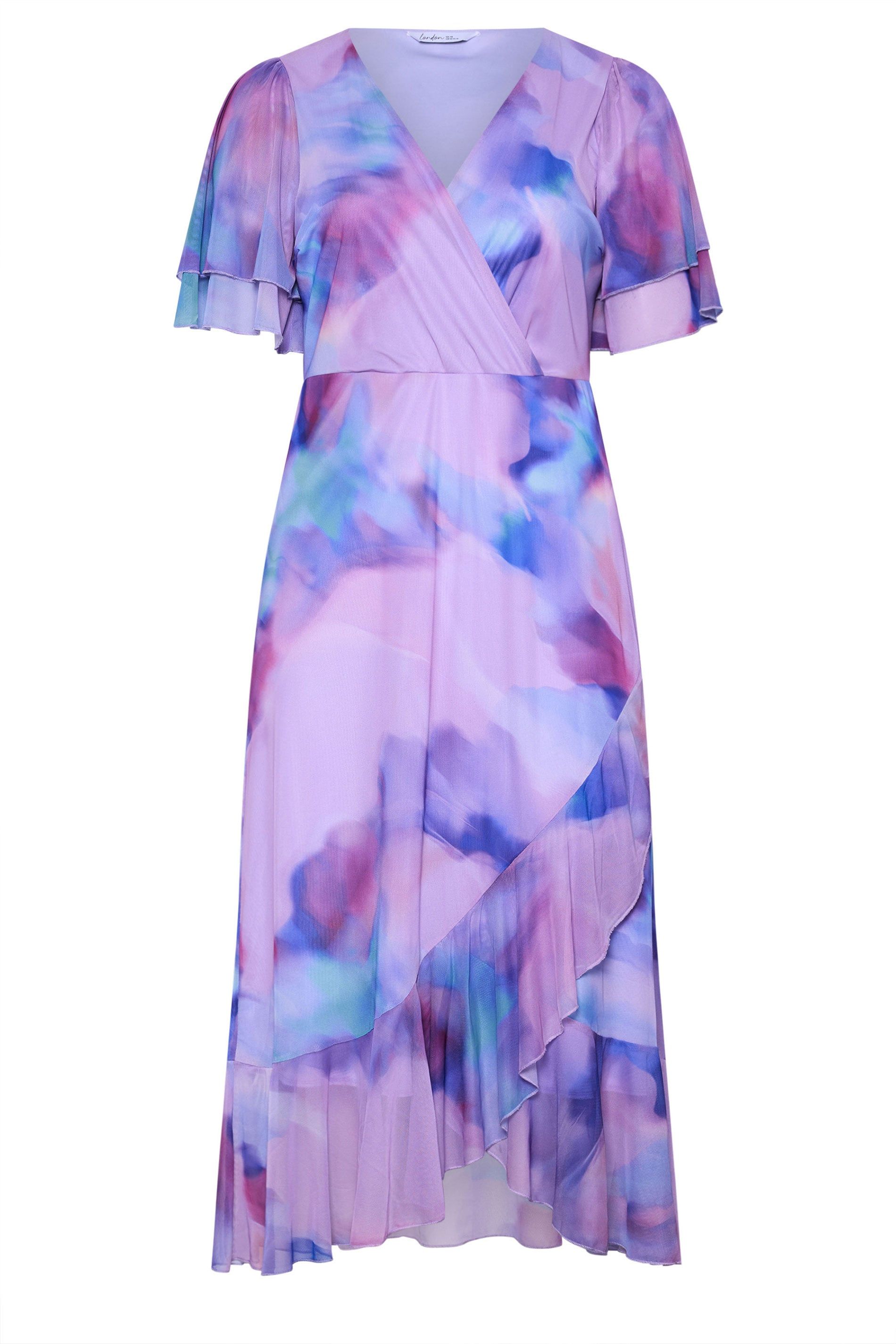 Yours Abstract Wrap Ruffle Hem Dress