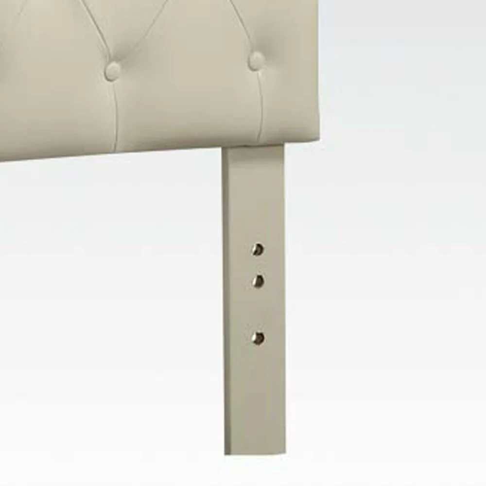Wooden Queen Size Headboard with Button Tufting Details, Cream