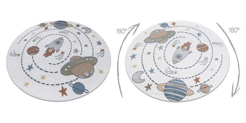 Dywan BONO 8288 Kosmos, planety kremowy / antracyt koło 100 cm