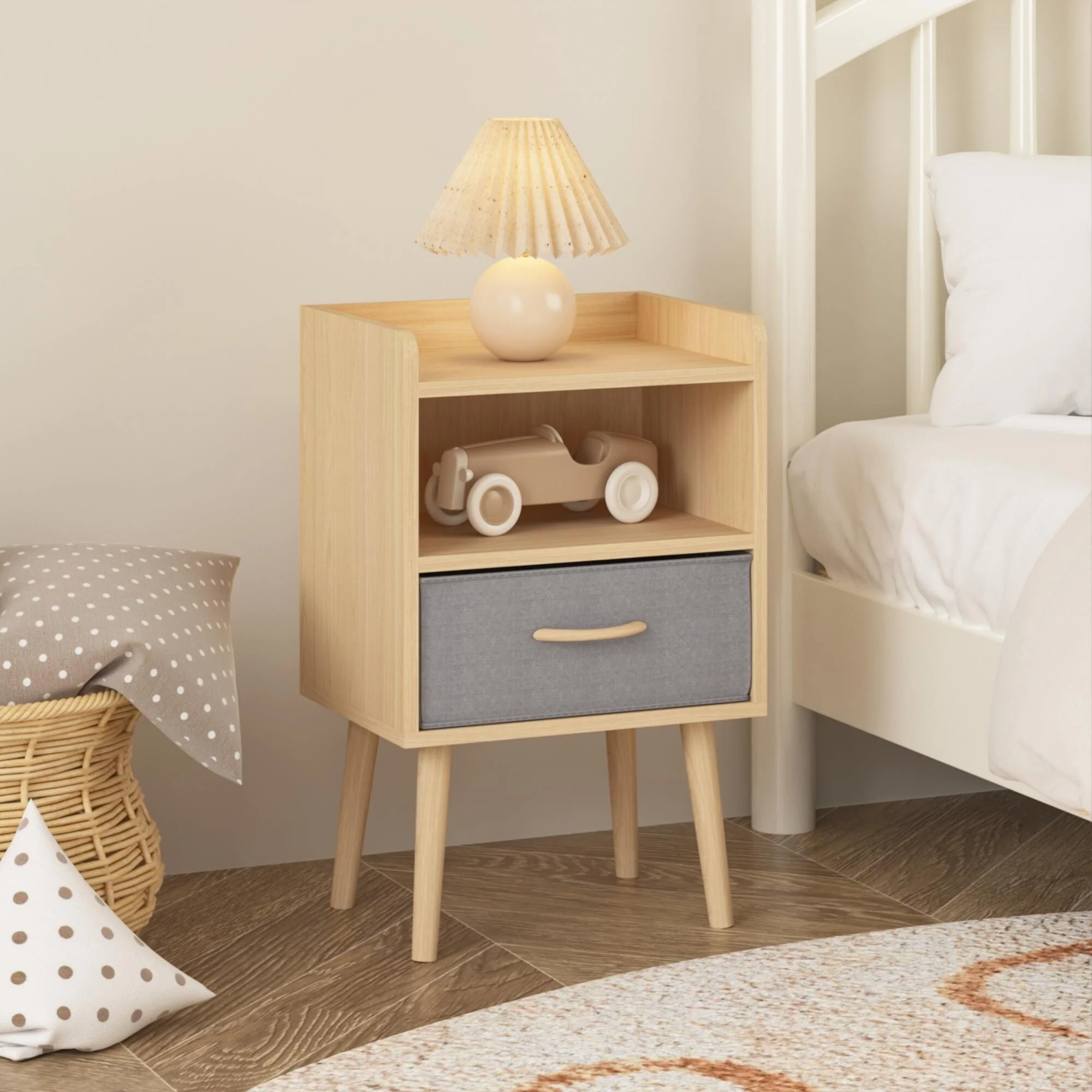 2pc 2-Tier Nightstand With Collapsible Fabric Drawer