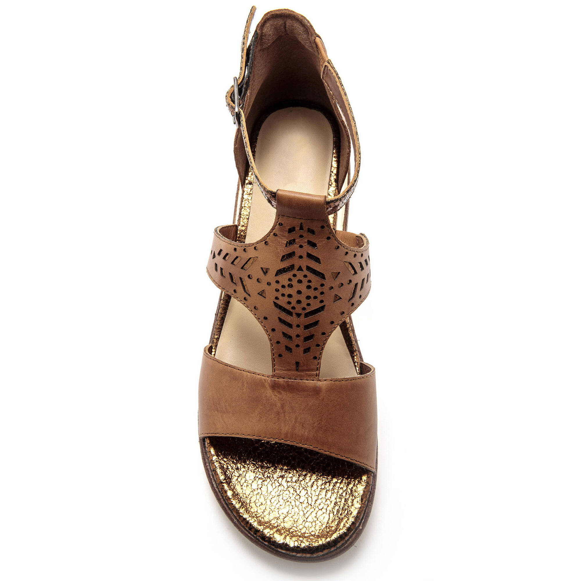 Sandales cuir ajouré pailleté largeur confort - marron