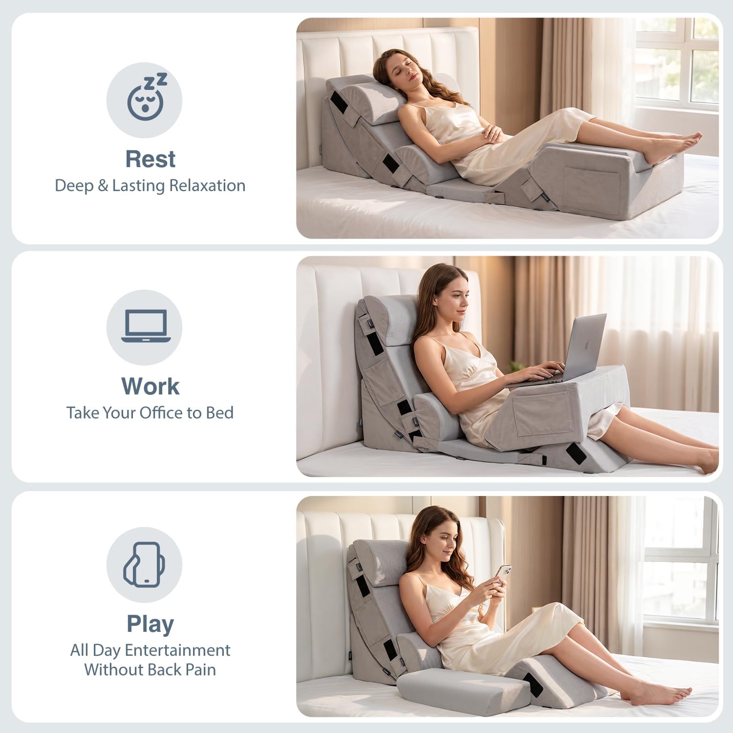 9PCS Orthopedic Bed Wedge Pillow Set for After Surgery Recovery, Body Positioners for Back and Leg Pain Relief, Adjustable Memory Foam Comfort for Sitting up in Bed, Ideal for Adult Acid Reflux & GERD