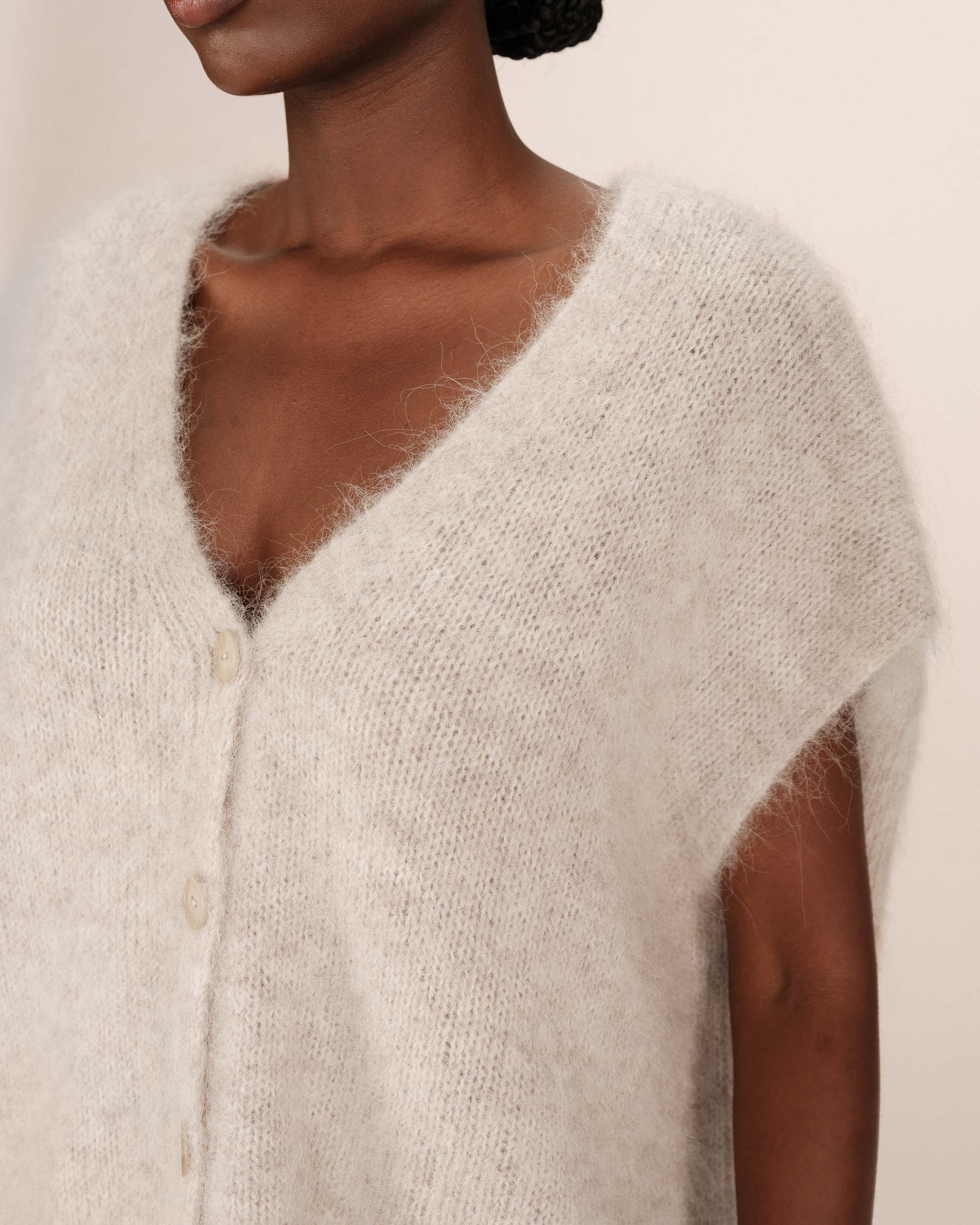 Cardigan laine et alpaga greige Savant