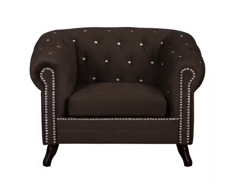 Ropez Chesterfield Fotel Glasgow kryształki welur ciemnybrąz