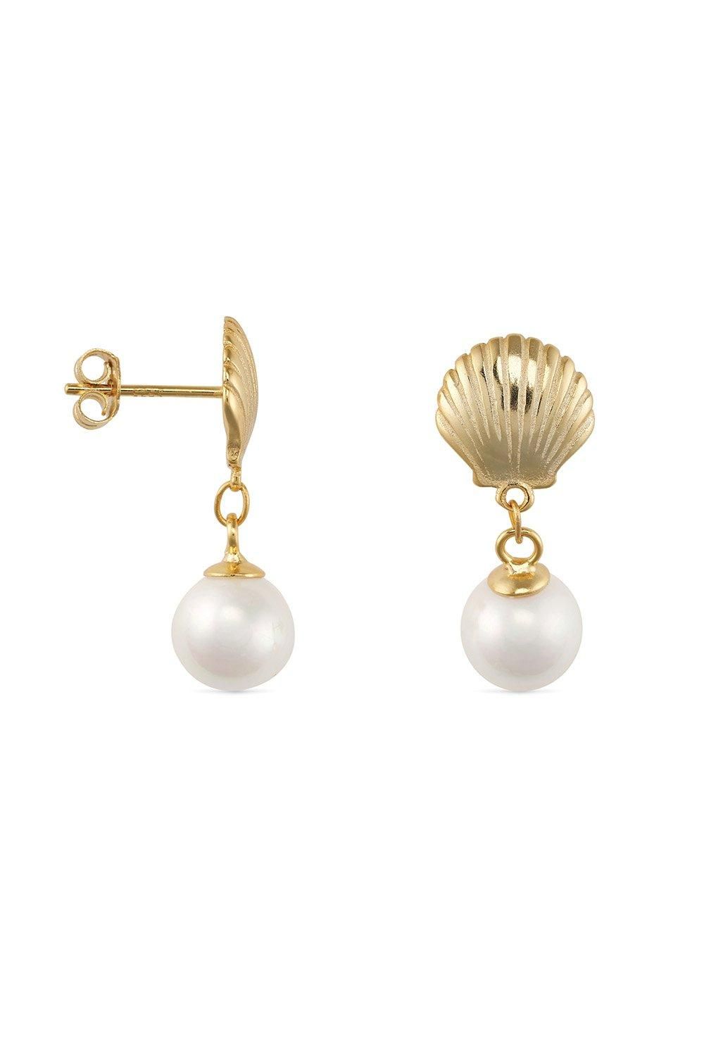 Elk & Bloom 18K Gold Shell Pearl Mermaid Stud Earrings