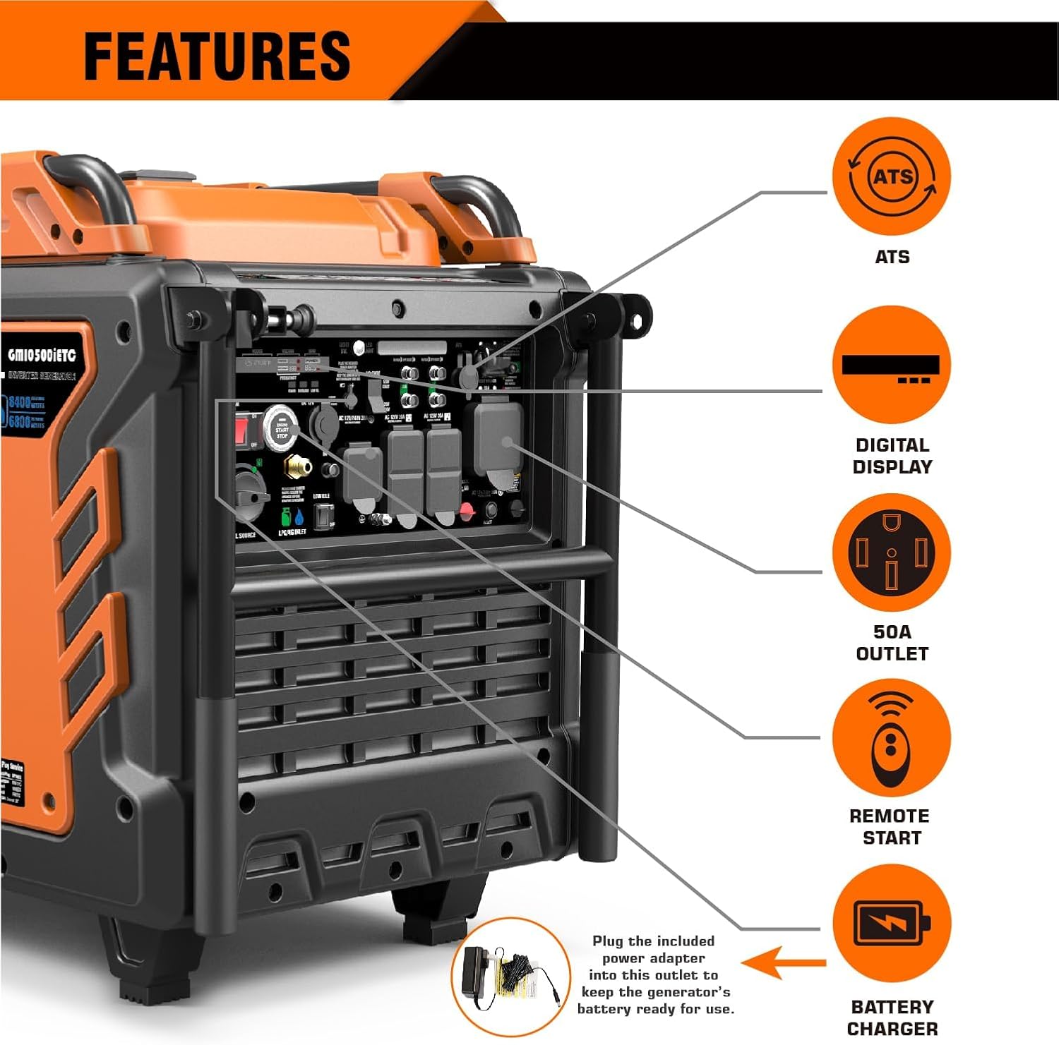 GENMAX Tri Fuel Generator 10500-Watt 458cc Tri Fuel Gasoline Propane Natural Gas Portable 50A Generator with Remote Start Ideal for Home backup power.