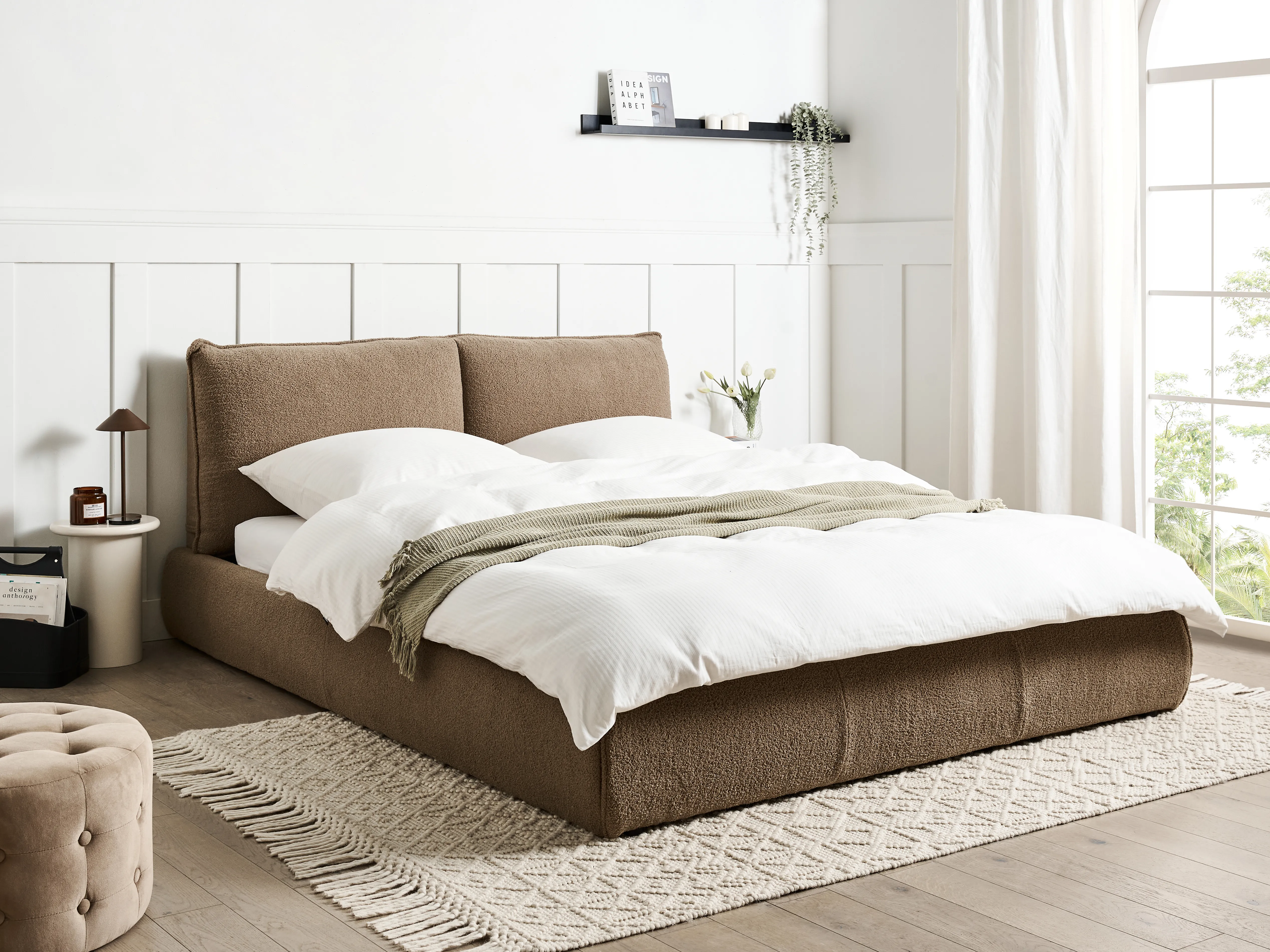 Bed Boucle VINAY 160 x 200 cm (EU King Size) Brown