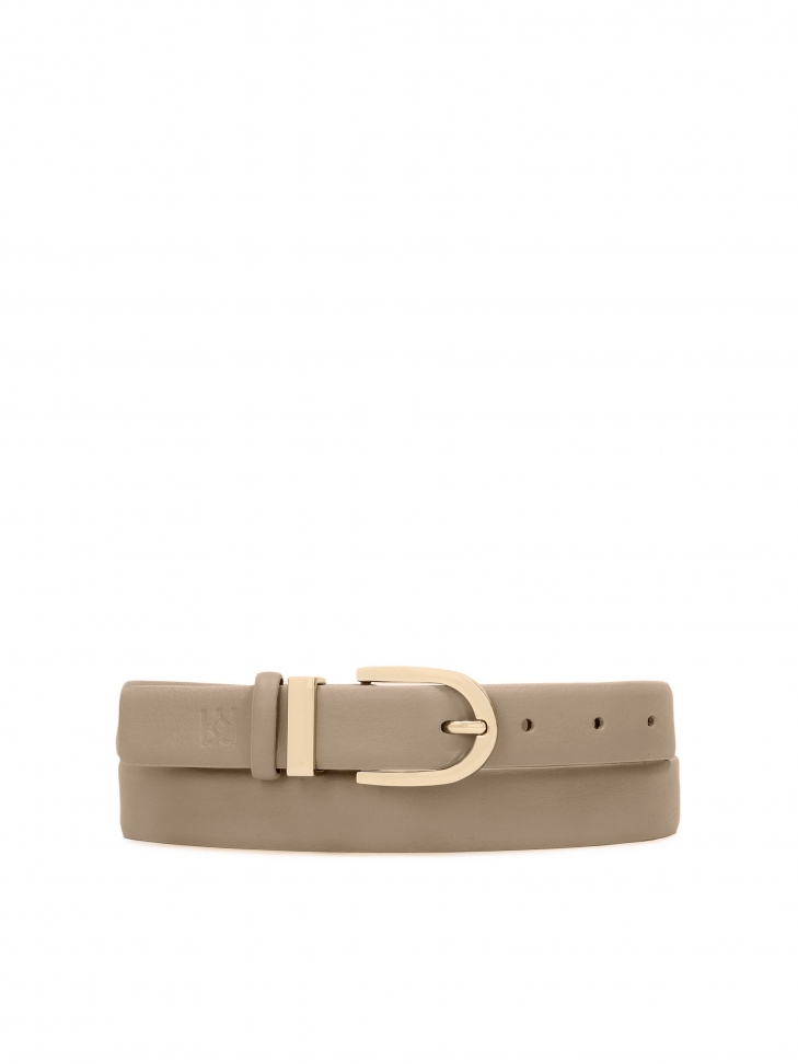 Taupe smooth leather belt with half round buckle