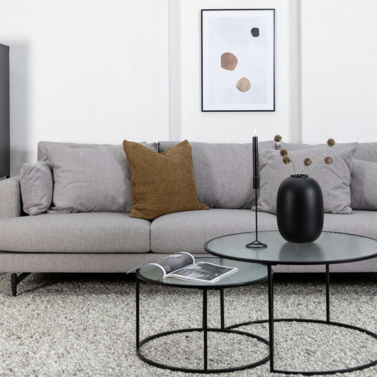 BENITO - Canapé droit 3 places en tissu gris