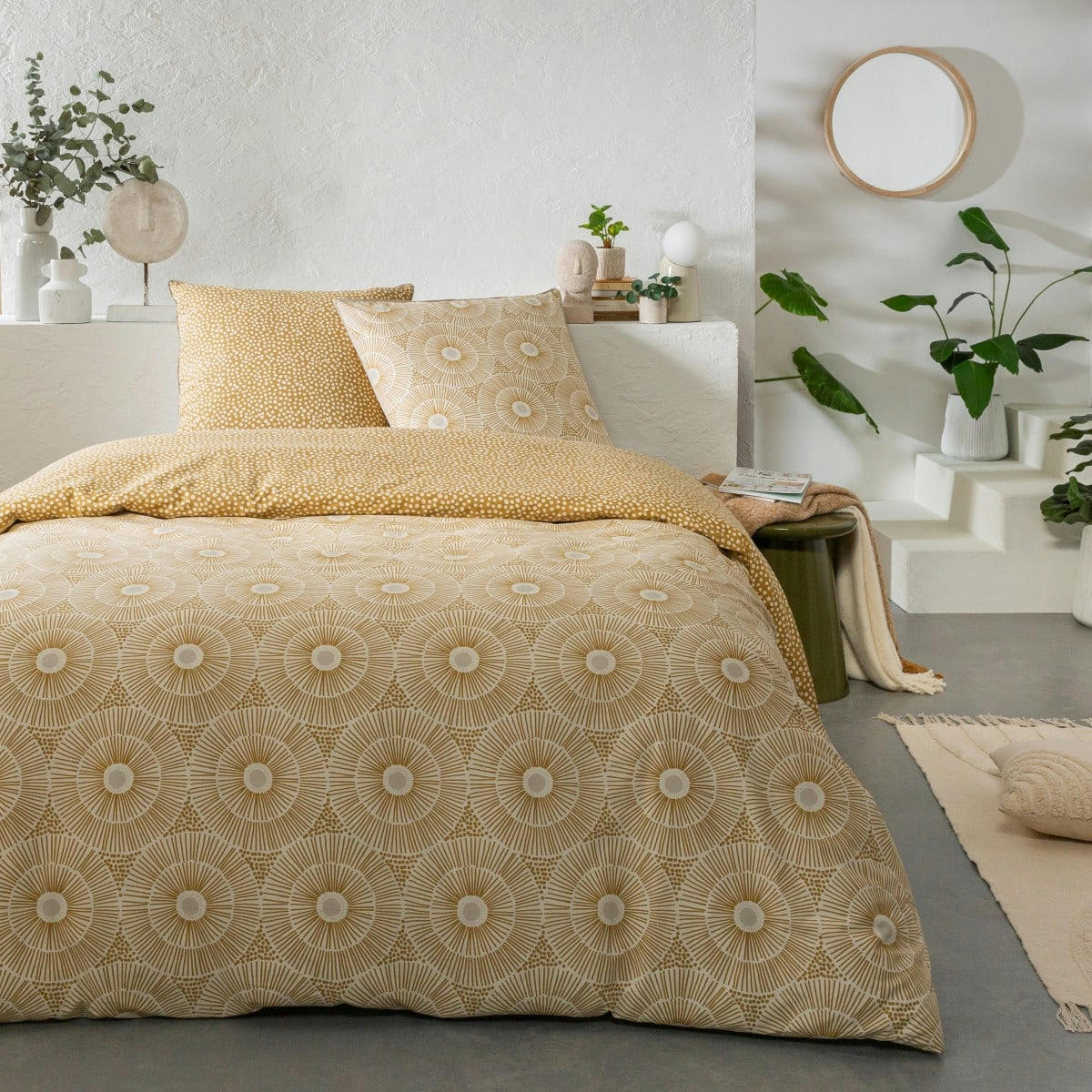 ORION - Parure de lit 2 personnes coton  imprimé beige 260x240cm