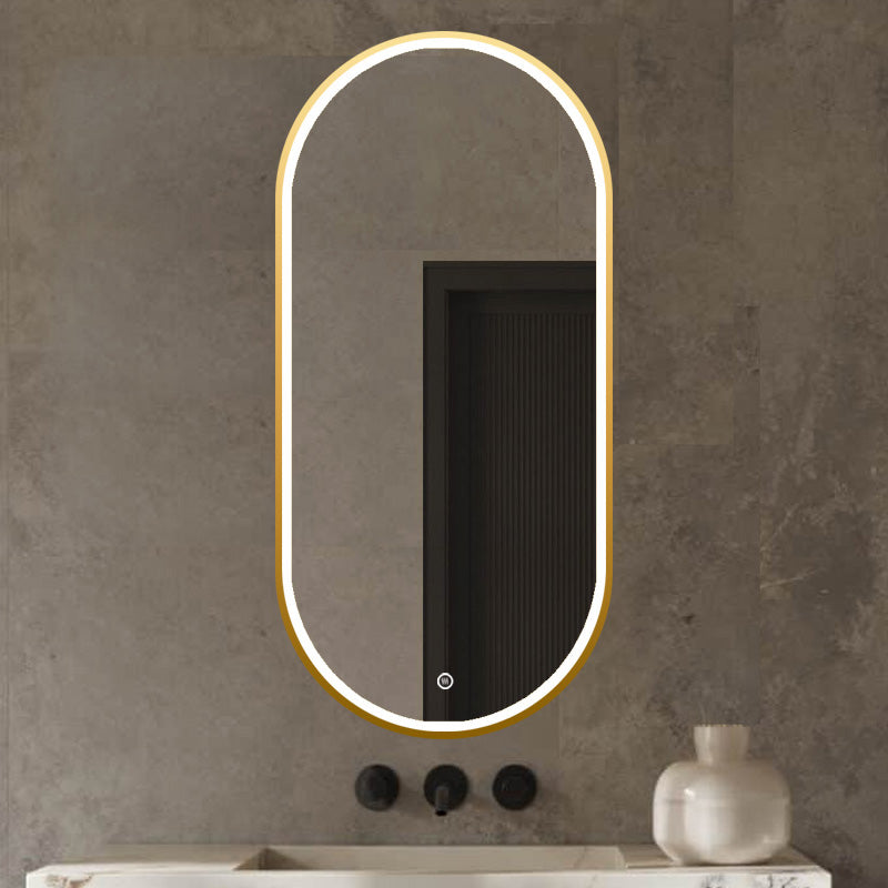 Vtw Living - Badkamerspiegel Ovaal met Verlichting 50 x 100 cm Goud