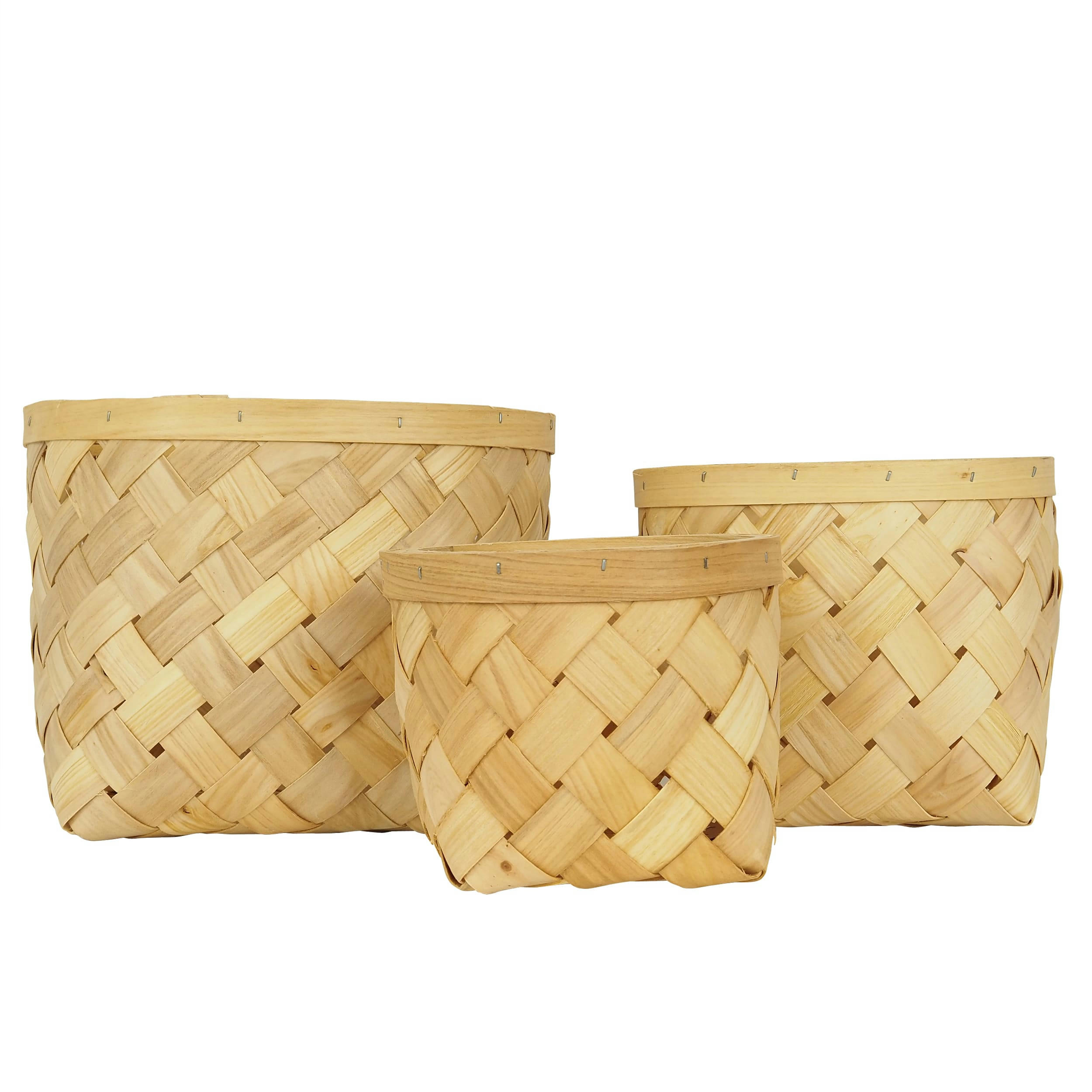- Cache-pots en bois tressé 25cm lot de 3