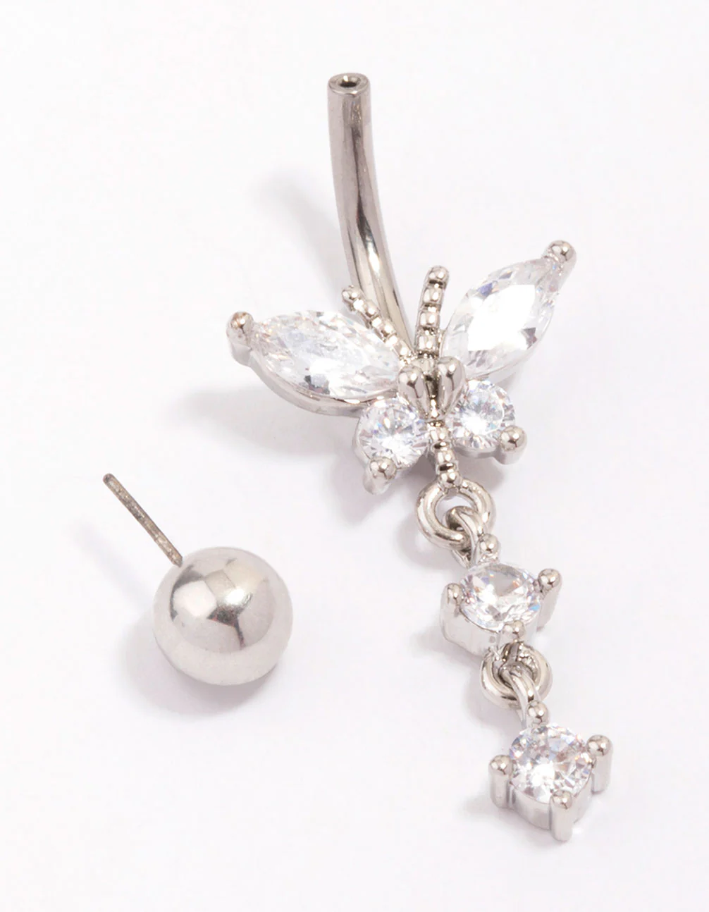 Titanium Cubic Zirconia Butterfly Drop Threadless Belly Bar