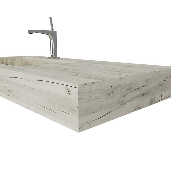 Evier Hpl Asymétrique Avec Lavabo À Gauche 100Cm Chêne Glacé