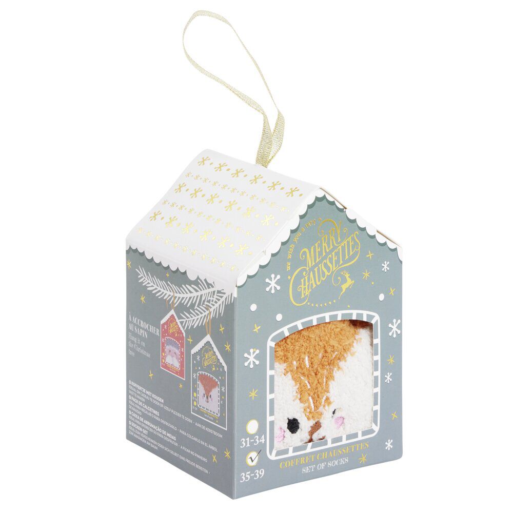 Coffret cadeau chaussettes cocooning renne No&euml;l orange et blanc (31/34 ou 35/39)
