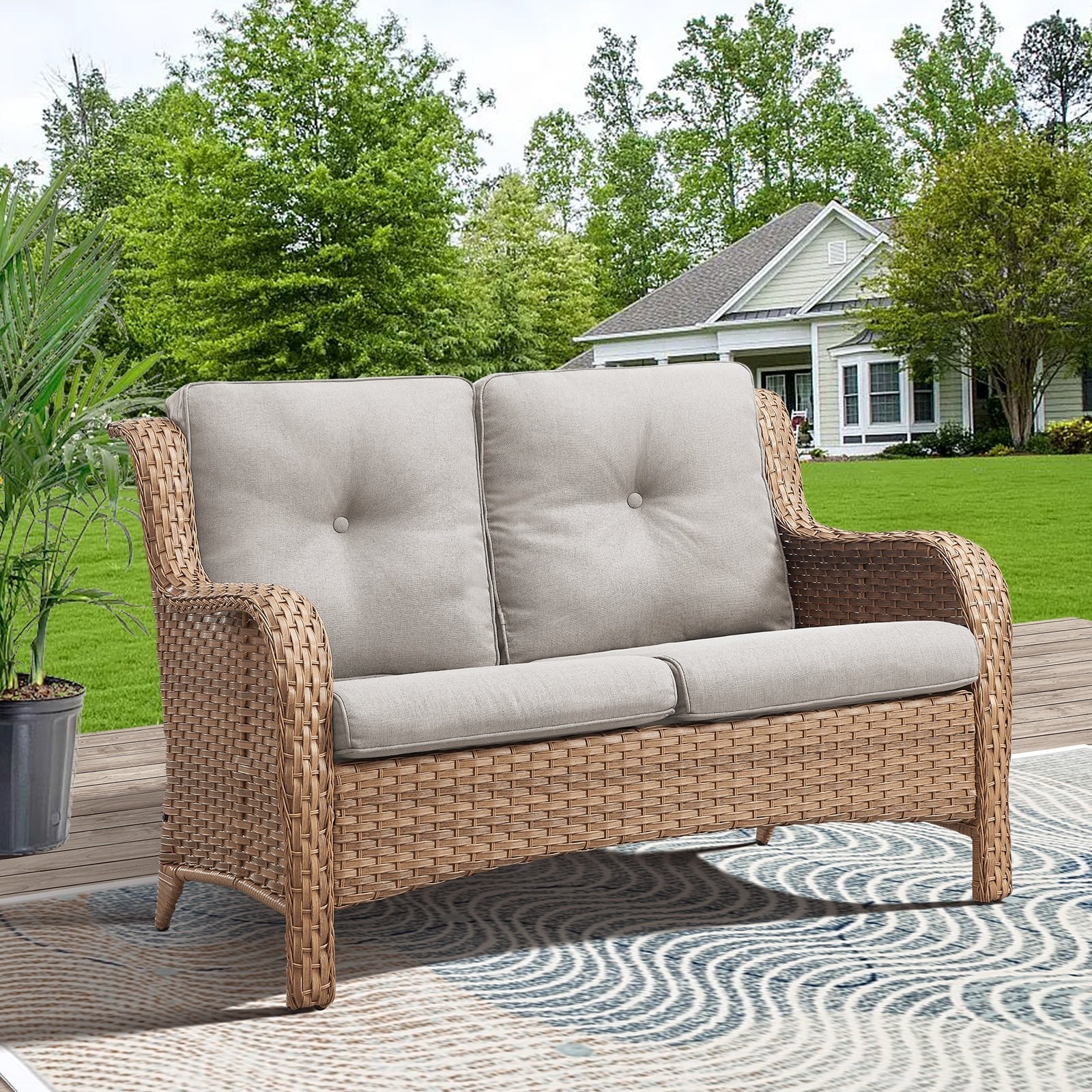 Gymojoy Patio Loveseat Sofa with Cuhsion
