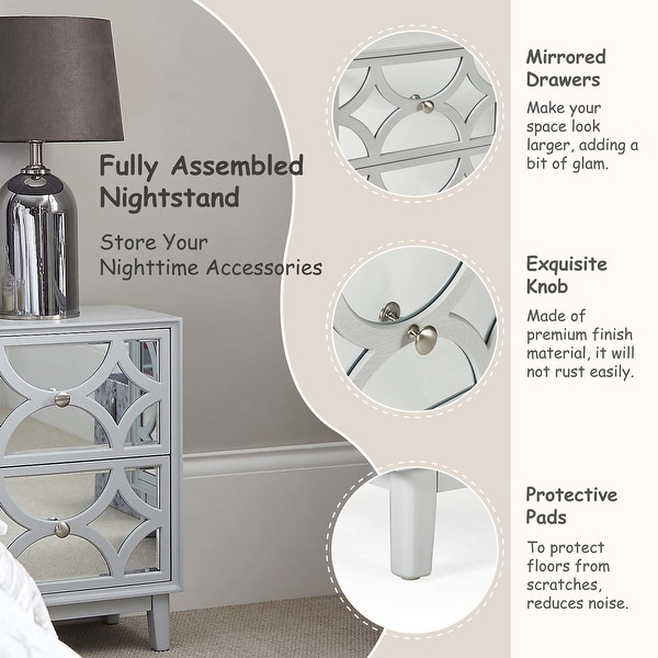 COZAYH 2-Pieces Contemporary Mirror Front 2-Drawer Nightstand
