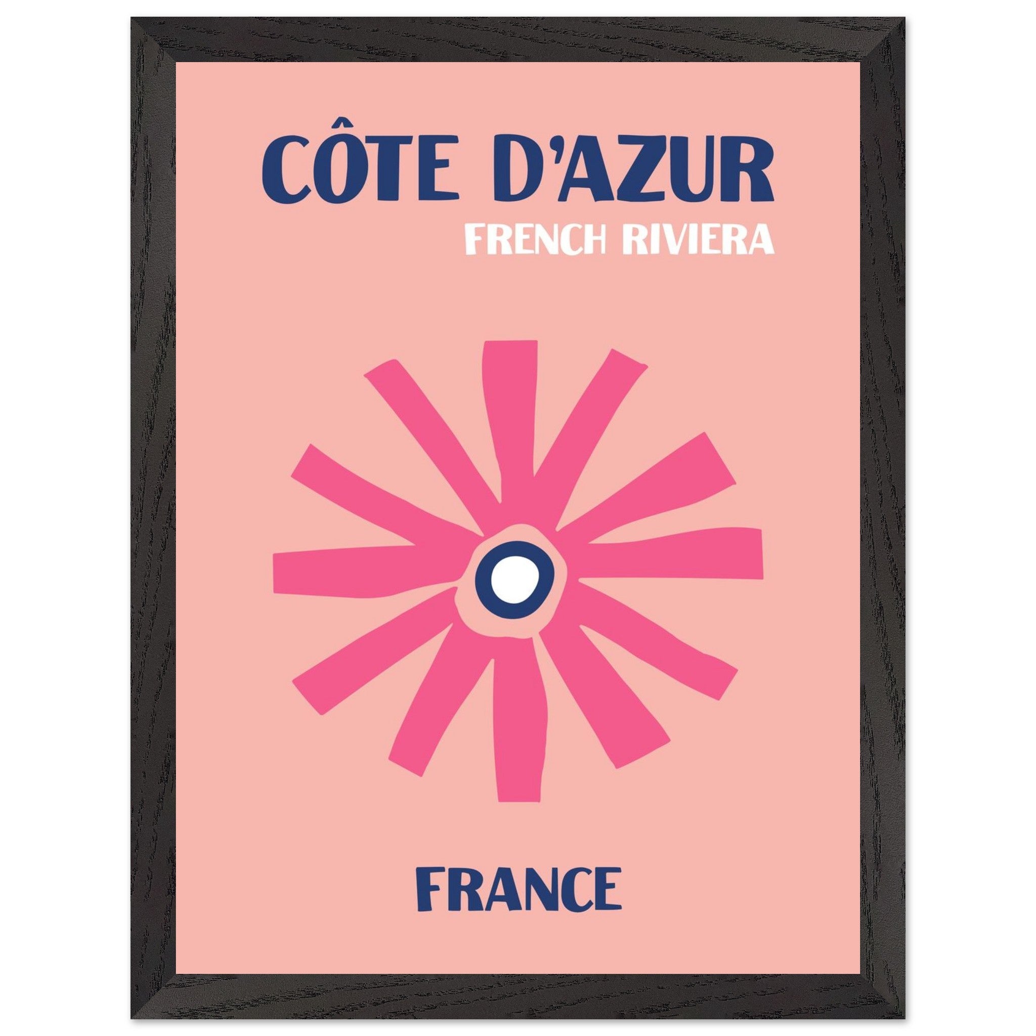 Artfulprints Poster met Lijst Frankrijk - Cote d'Azur  - 30x40 cm - Roze