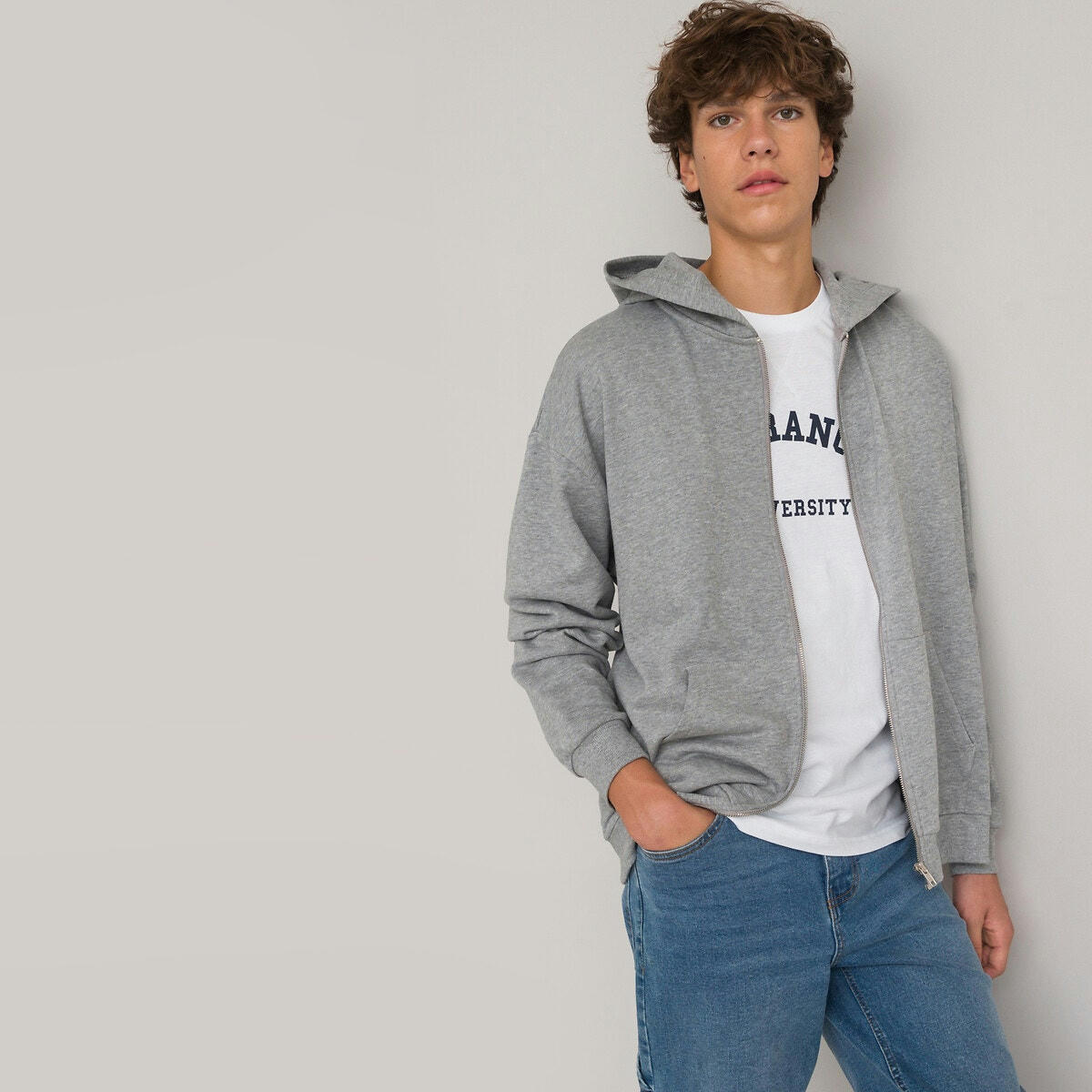 Sweat oversize zippé à capuche en molleton unisexe