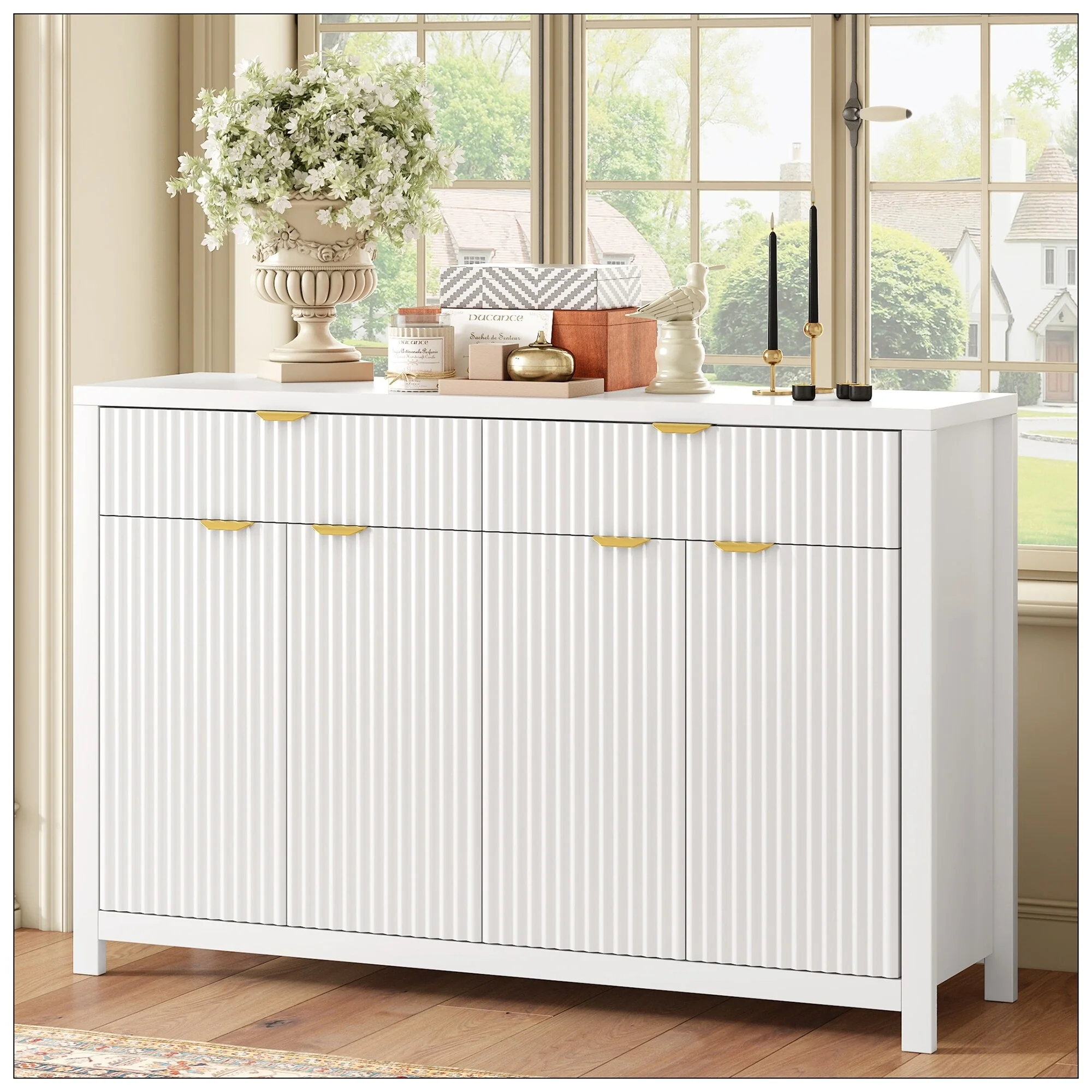 Modern Wave-Pattern Sideboard Cabinet with 2 Drawers
