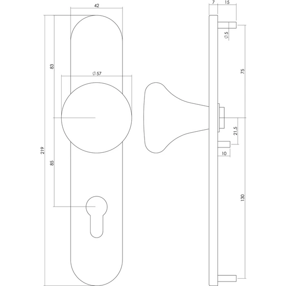 Türknopf, PZ 92 mm 220x41x8 mm
