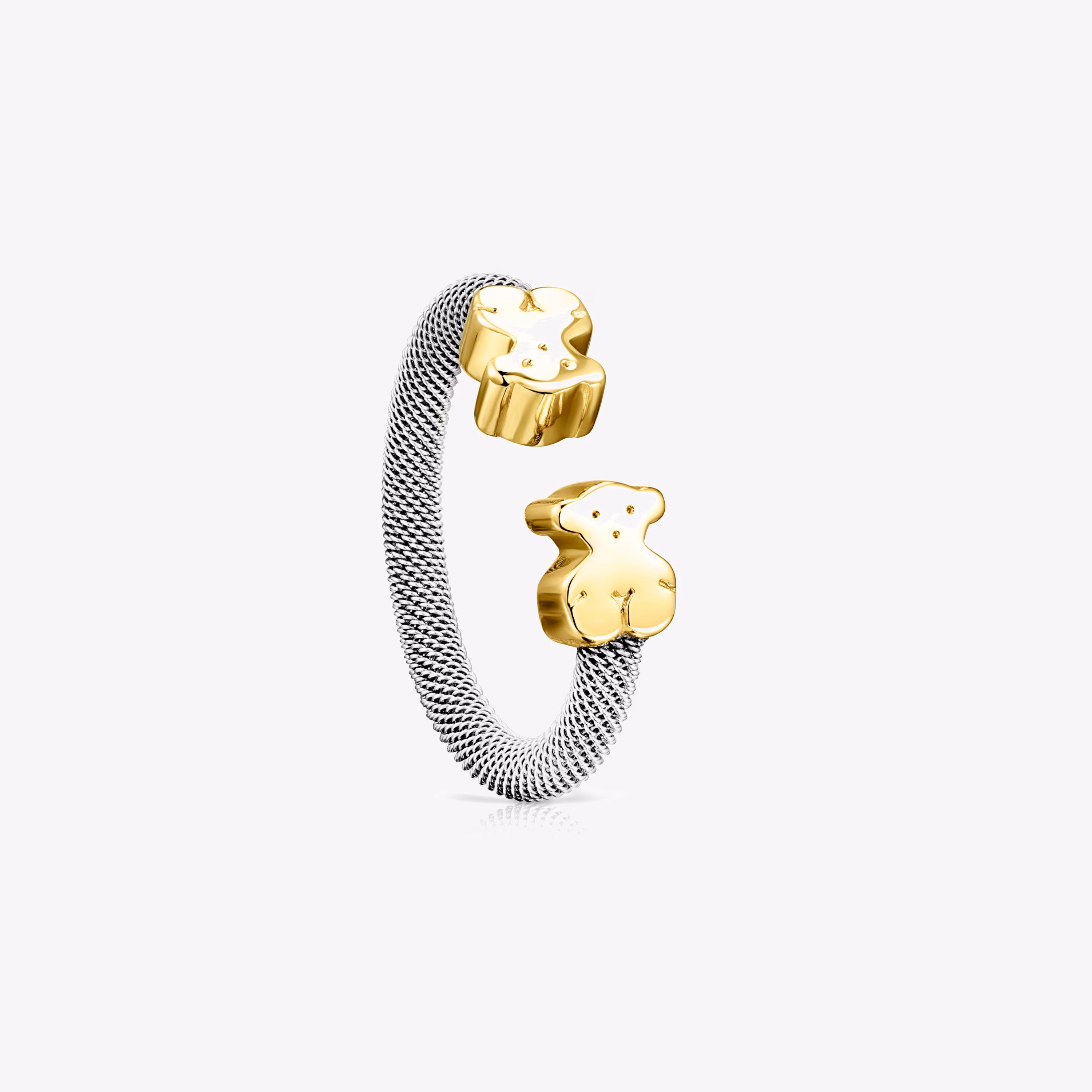 Anillo de acero y oro motivo oso mediano TOUS Mesh