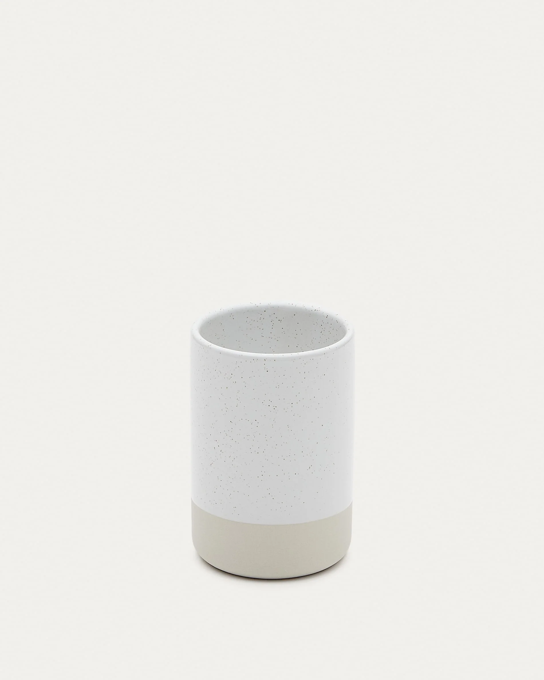 Selis Beige and White Stoneware Toothbrush Holder