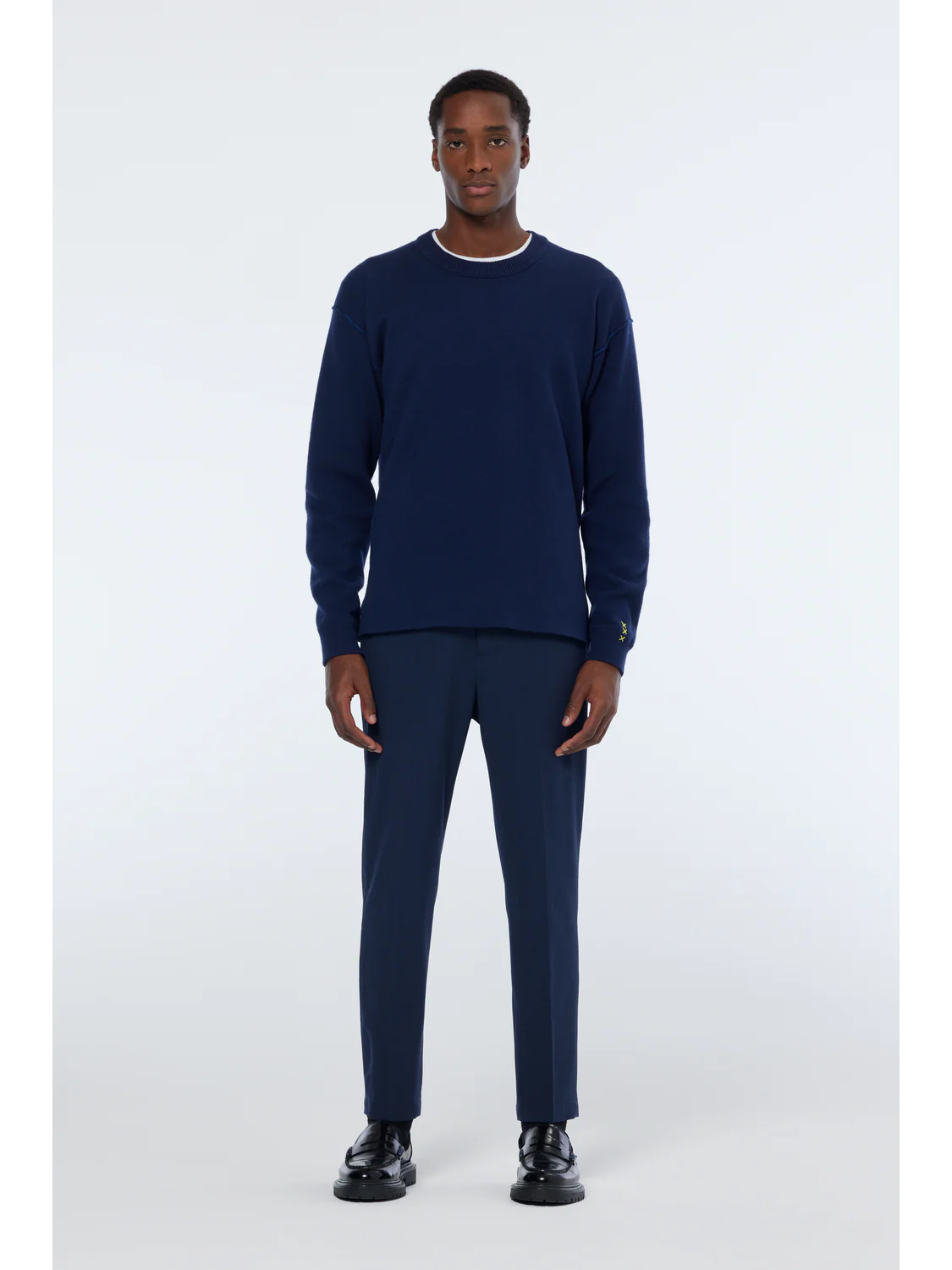 Merino Double Face Drop Shoulder Crewneck