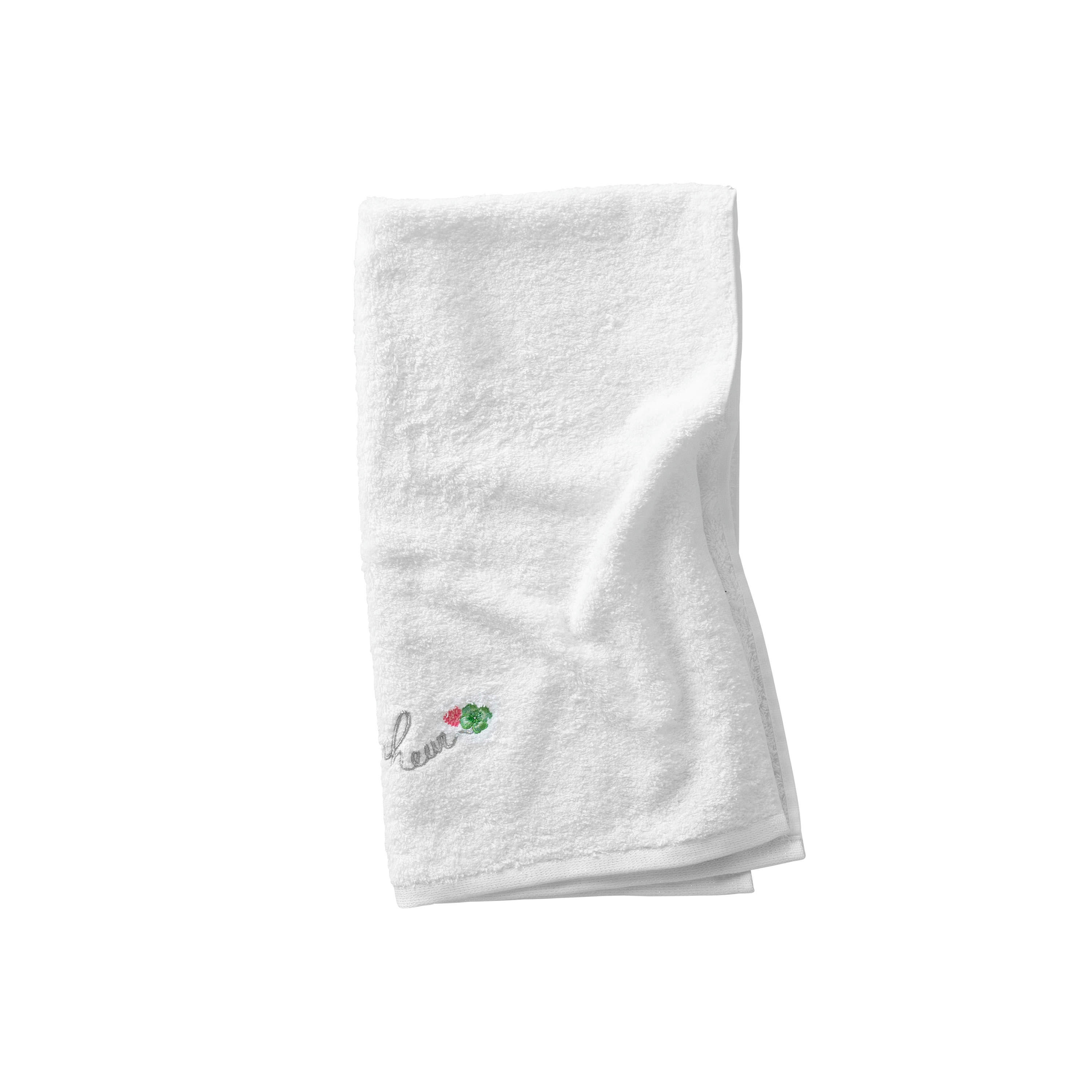 ELOGES - Serviette de toilette coton bouclette brodé blanc 50x90